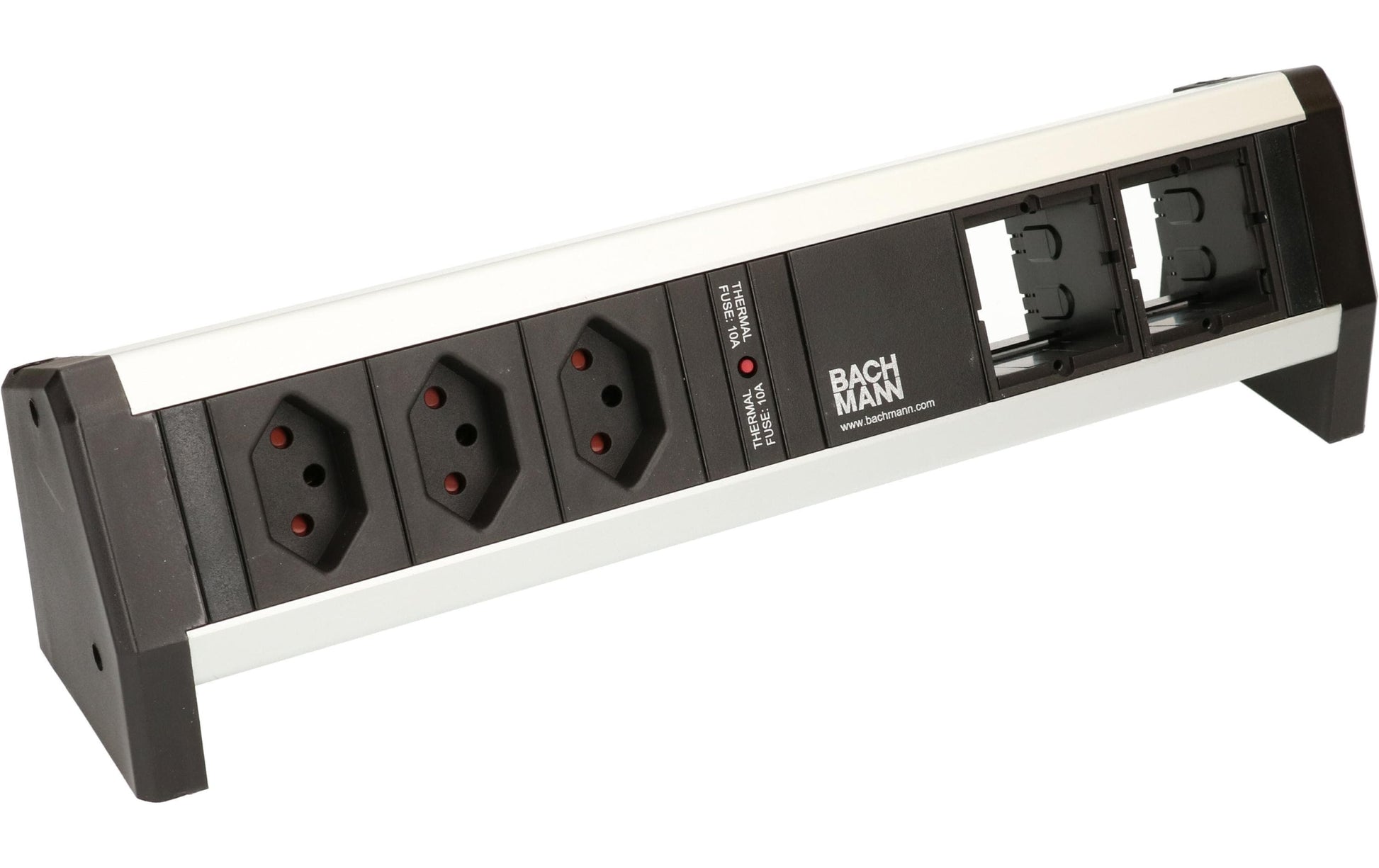 Bachmann DESK 1 Tischsteckdosenleiste, 3×T13, 0,2 m, 2× Leerplatz für Custommodul, ohne Schalter – Schwarz