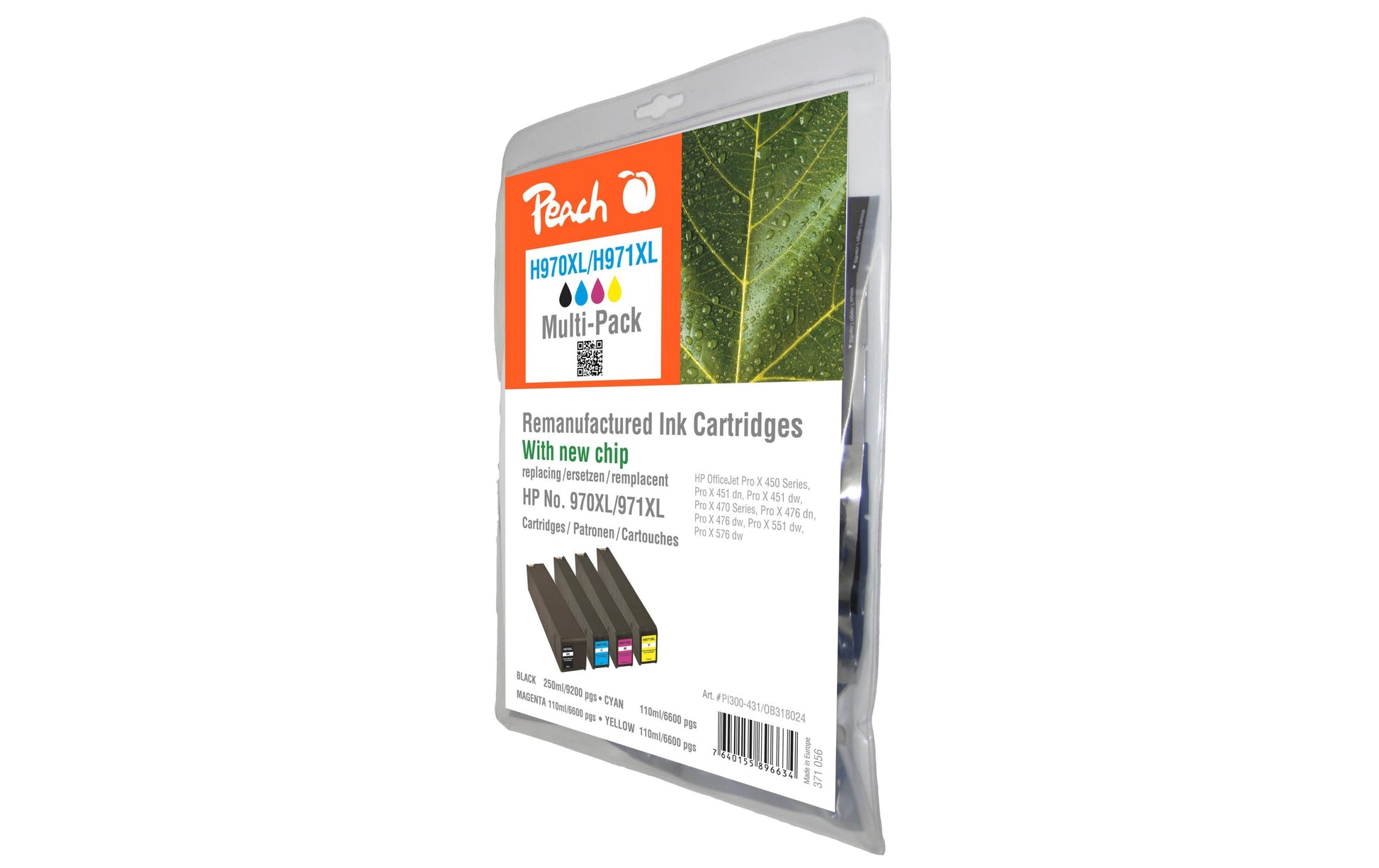 Peach Tintenpatronen-Multipack CMYK, XL, kompatibel – für HP Officejet Pro X451dn, X451dw, X476dn und andere