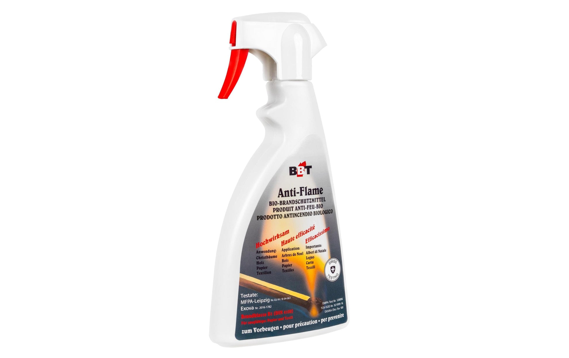 BBT Bio Brandschutzspray – Prüfspray, 500 ml, für Christbäume, Papier, Textil