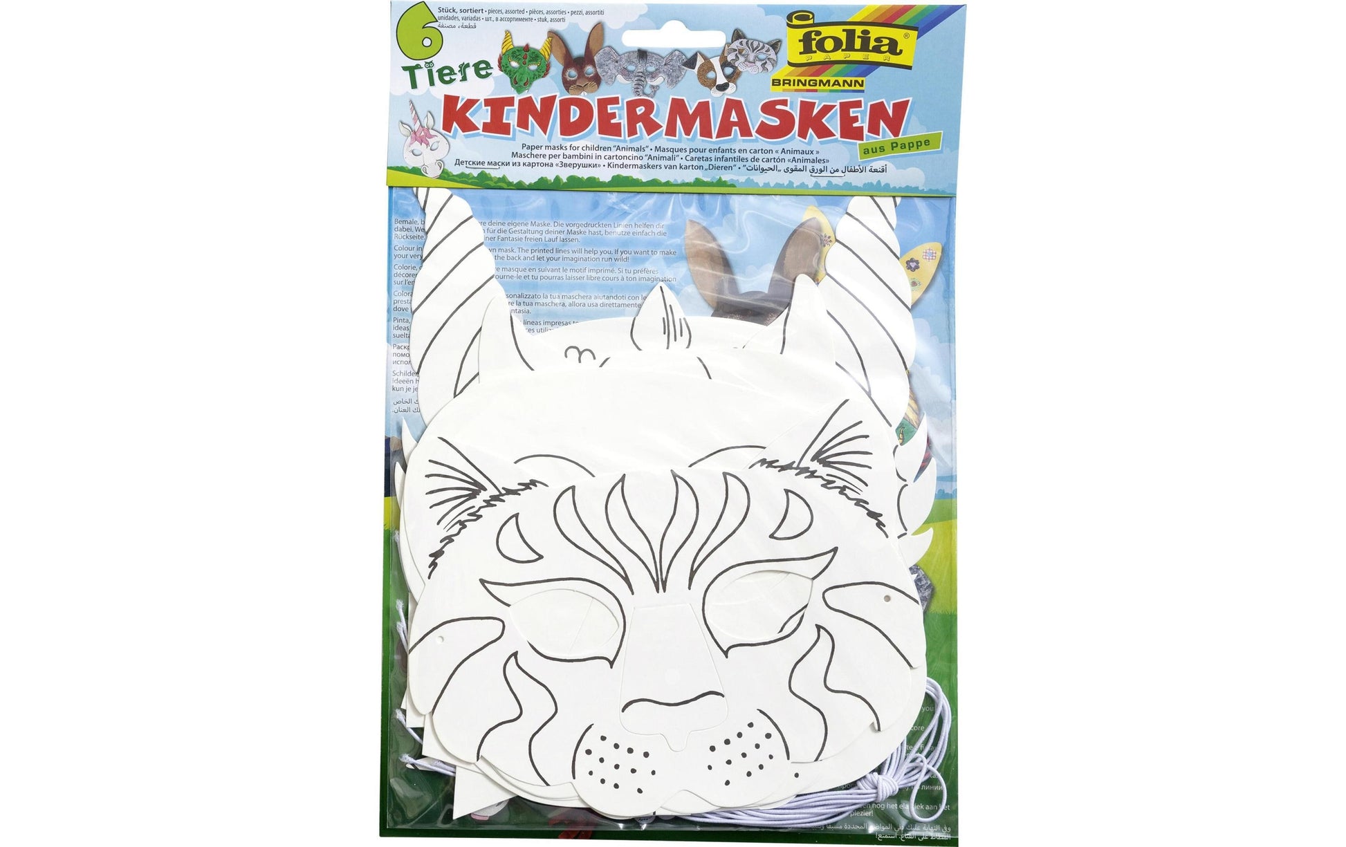 Folia Bastelset Kindermasken 'Tiere' – Karton, 6 Stück