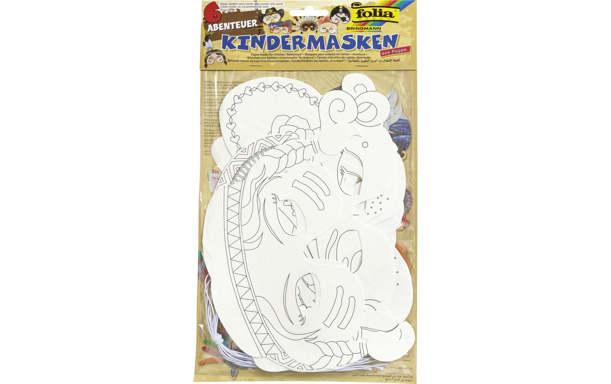 Folia Bastelset Kindermasken – Tiermotive – 6-teilig – aus Pappe, inkl. Gummis