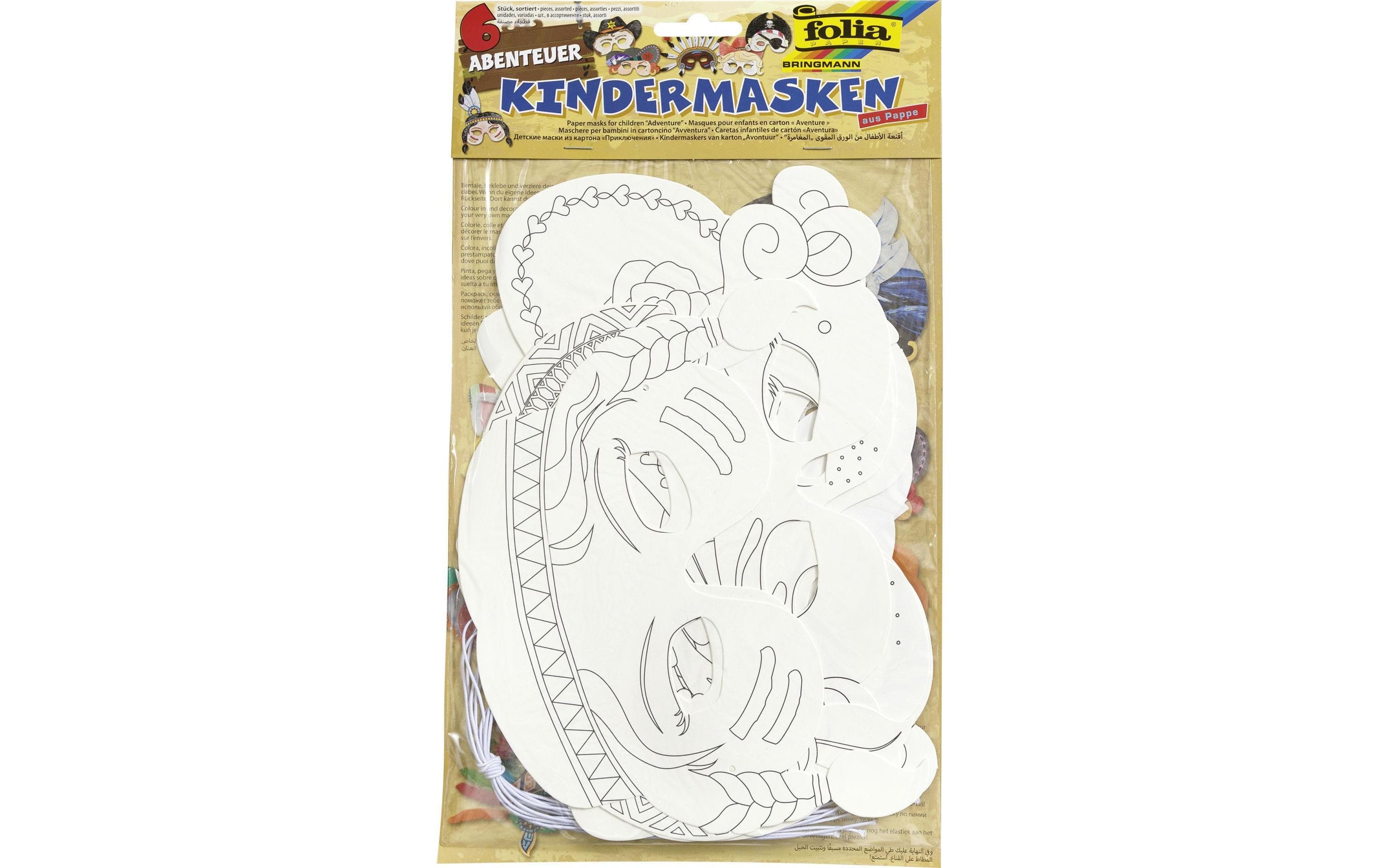 Folia Bastelset Kindermasken – Tiermotive – 6-teilig – aus Pappe, inkl. Gummis