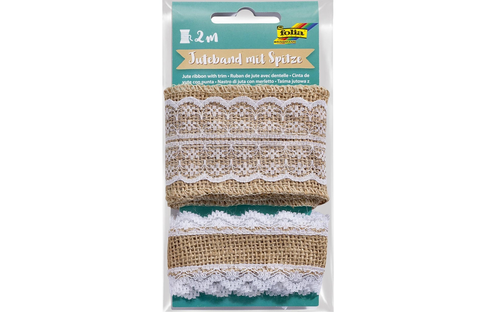Folia Juteband mit Spitze – sortiert – 2 × 1 m