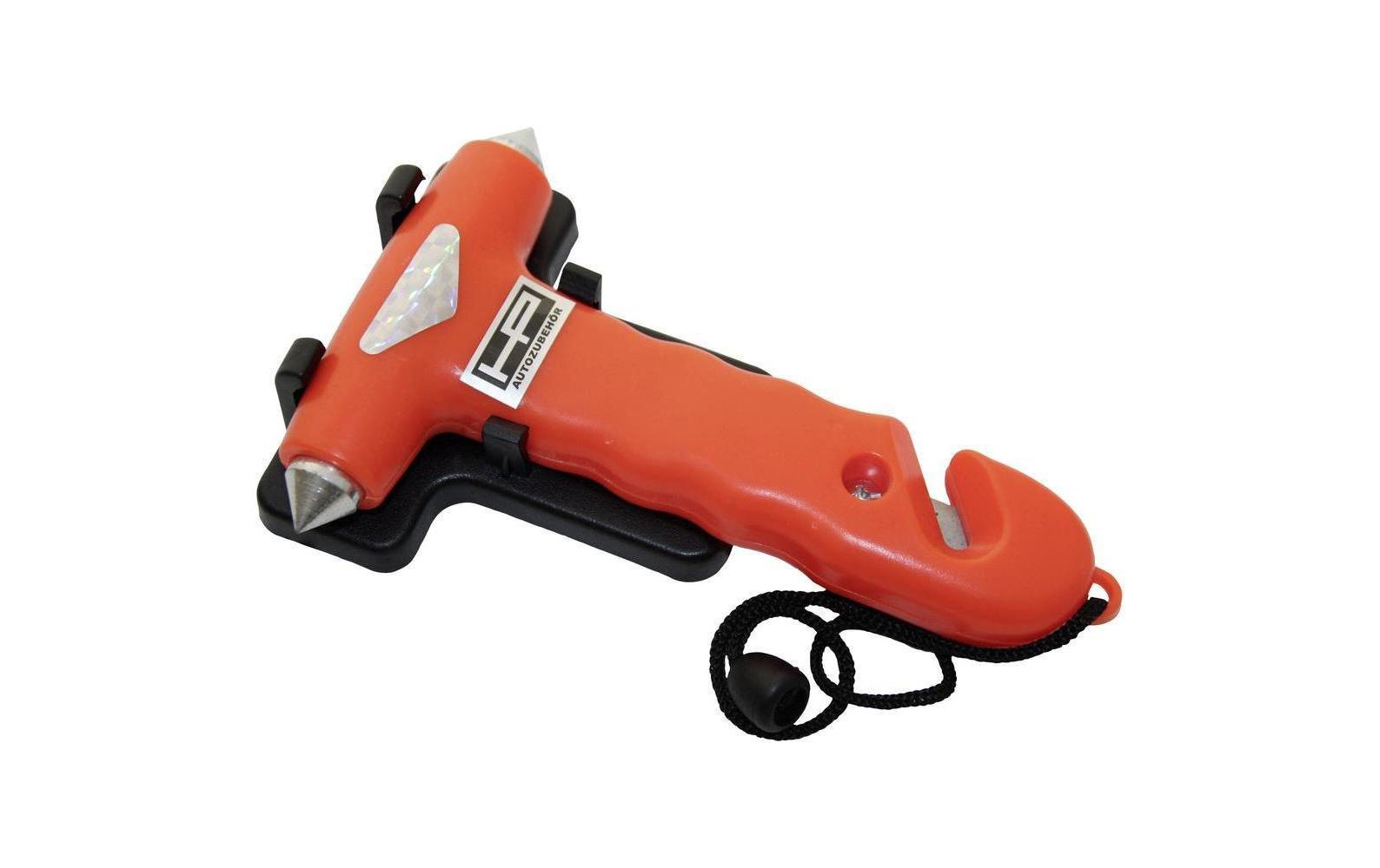 HP Autozubehör Nothammer – doppelseitig, mit Gurtmesser – 150×35×95 mm – orange, Kunststoff – 10659, 1 Stk.