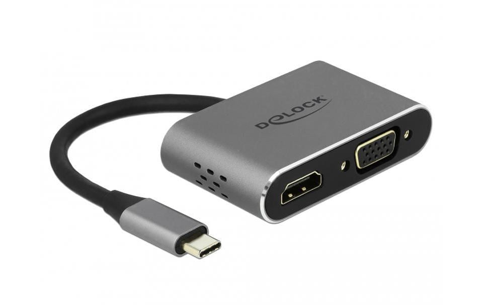 DeLOCK 64074 Multiport-Adapter – USB-C, 1× HDMI, 1× VGA, 1× USB-A, 1× USB-C, 87 W PD, für Windows/Mac/Android