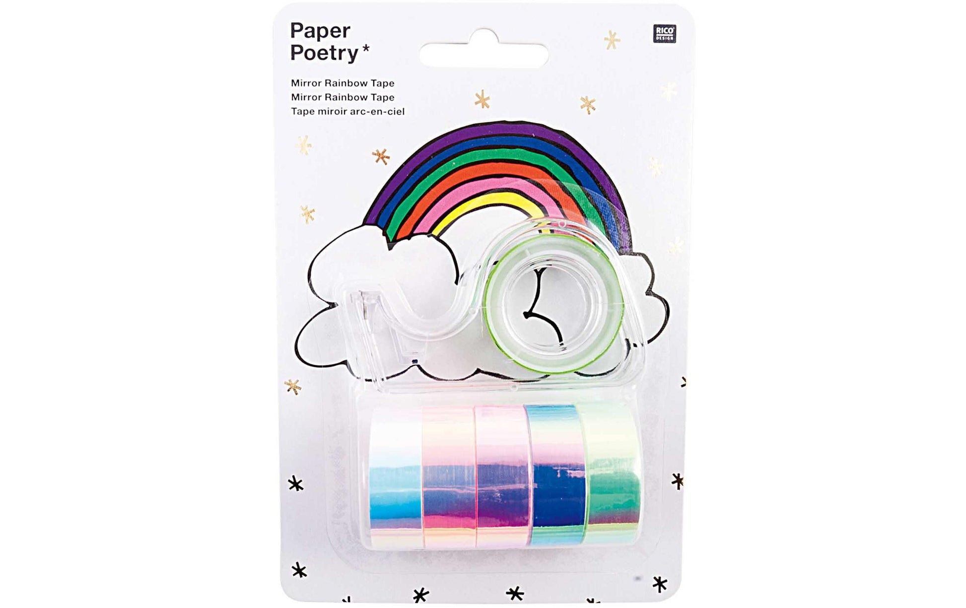 Rico Design Washi Tape – 12 mm × 2 m, mehrfarbig, glänzend, 6 Rollen