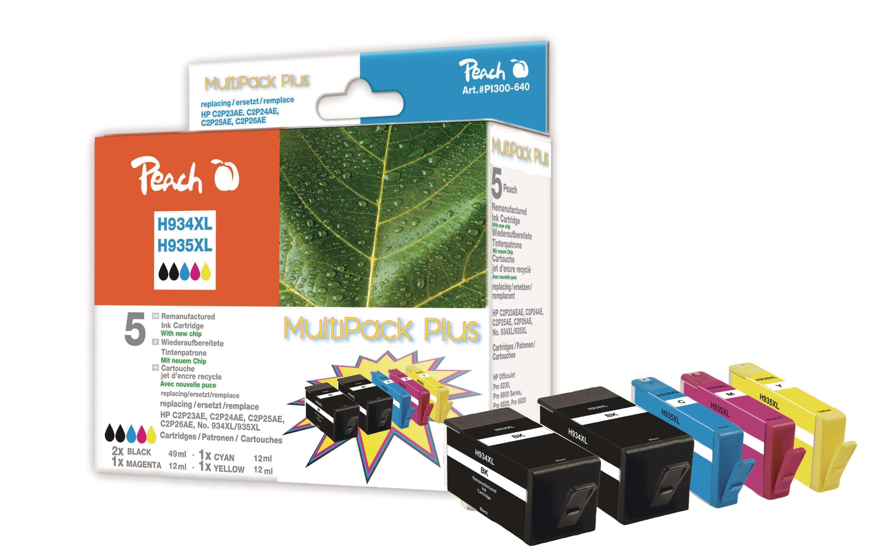 Peach 934XL/935XL Tintenpatronen-Multipack, Schwarz/Cyan/Magenta/Gelb (Kompatibel) – für HP 6800/6812/6820…