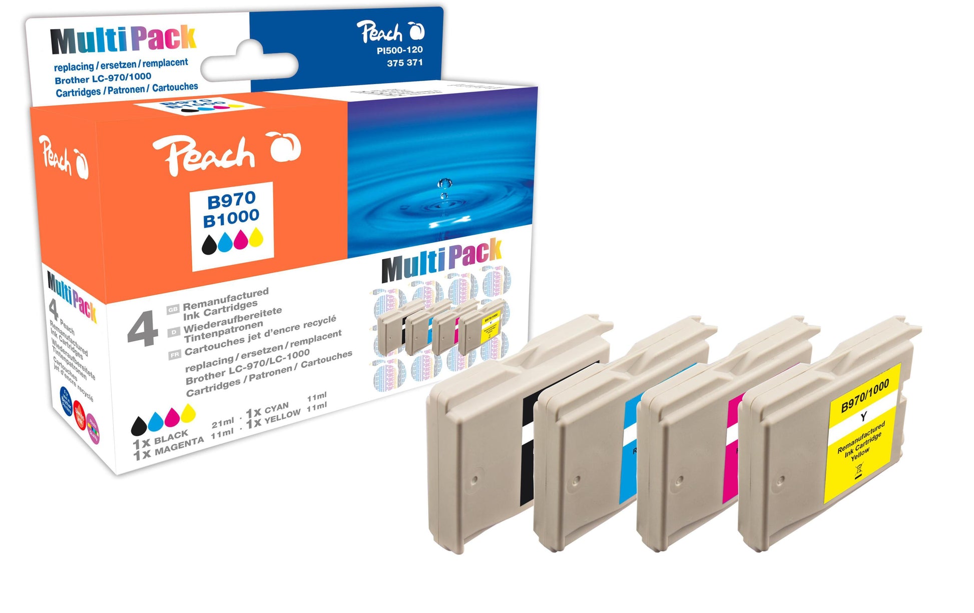 Peach LC-1000/970XL Tintenpatronen-Multipack, 4er-Set (Kompatibel) – für Brother DCP-330/350, MFC-660/680 …