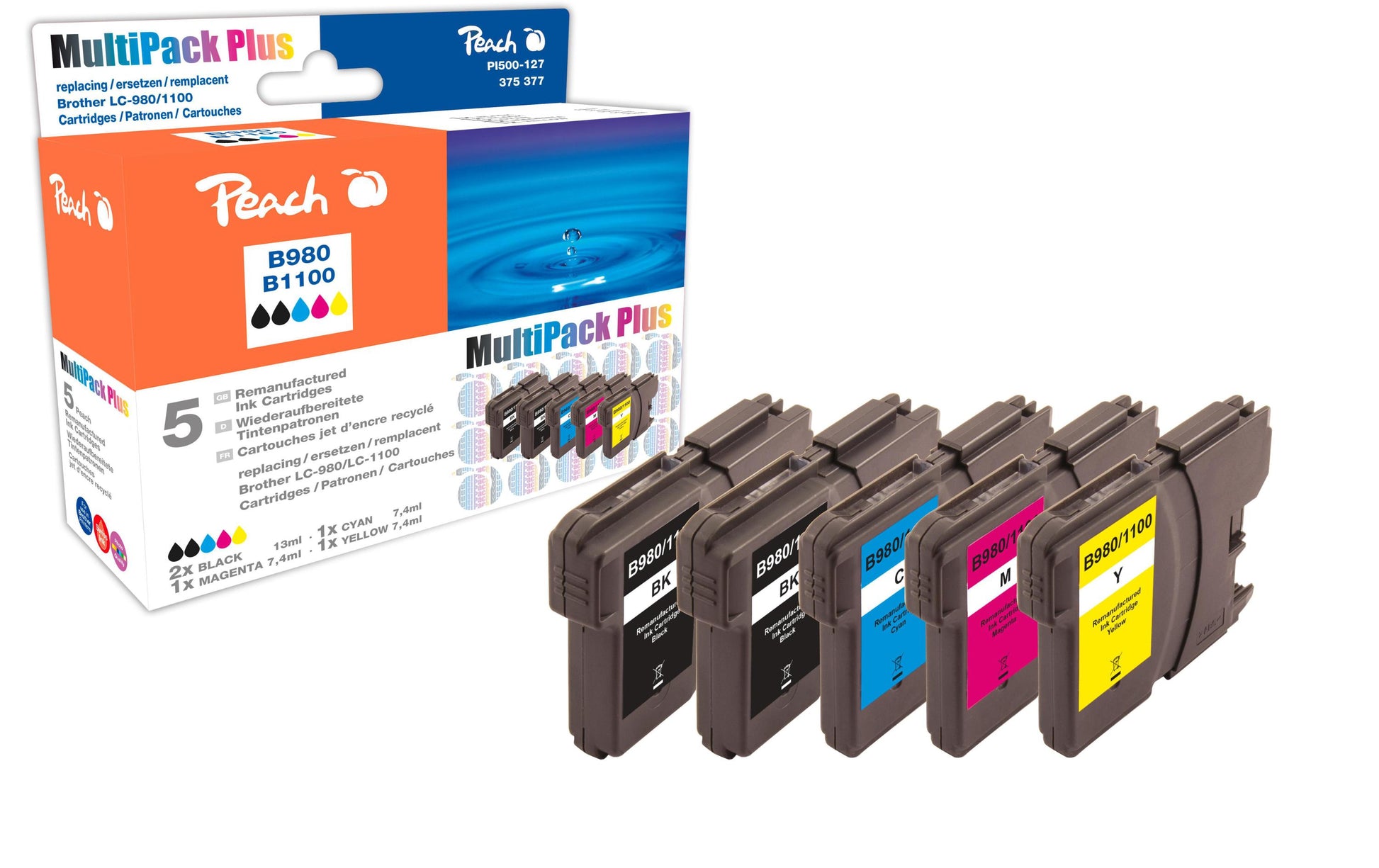 Peach Tintenpatronen-Multipack LC-1100/980, CMYK, kompatibel – für Brother DCP-145, DCP-163, DCP-165 und andere