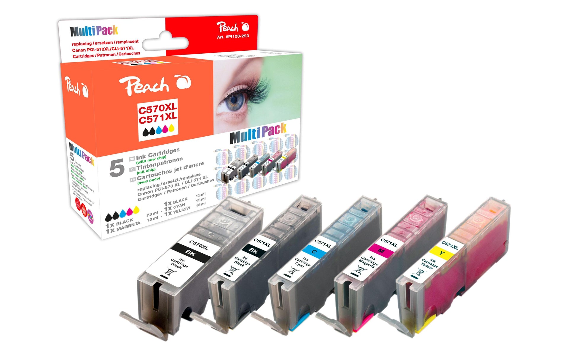 Peach Tintenpatronen-Multipack, Schwarz/Cyan/Magenta/Gelb (Kompatibel) – für Canon Pixma MG 5700 Serie