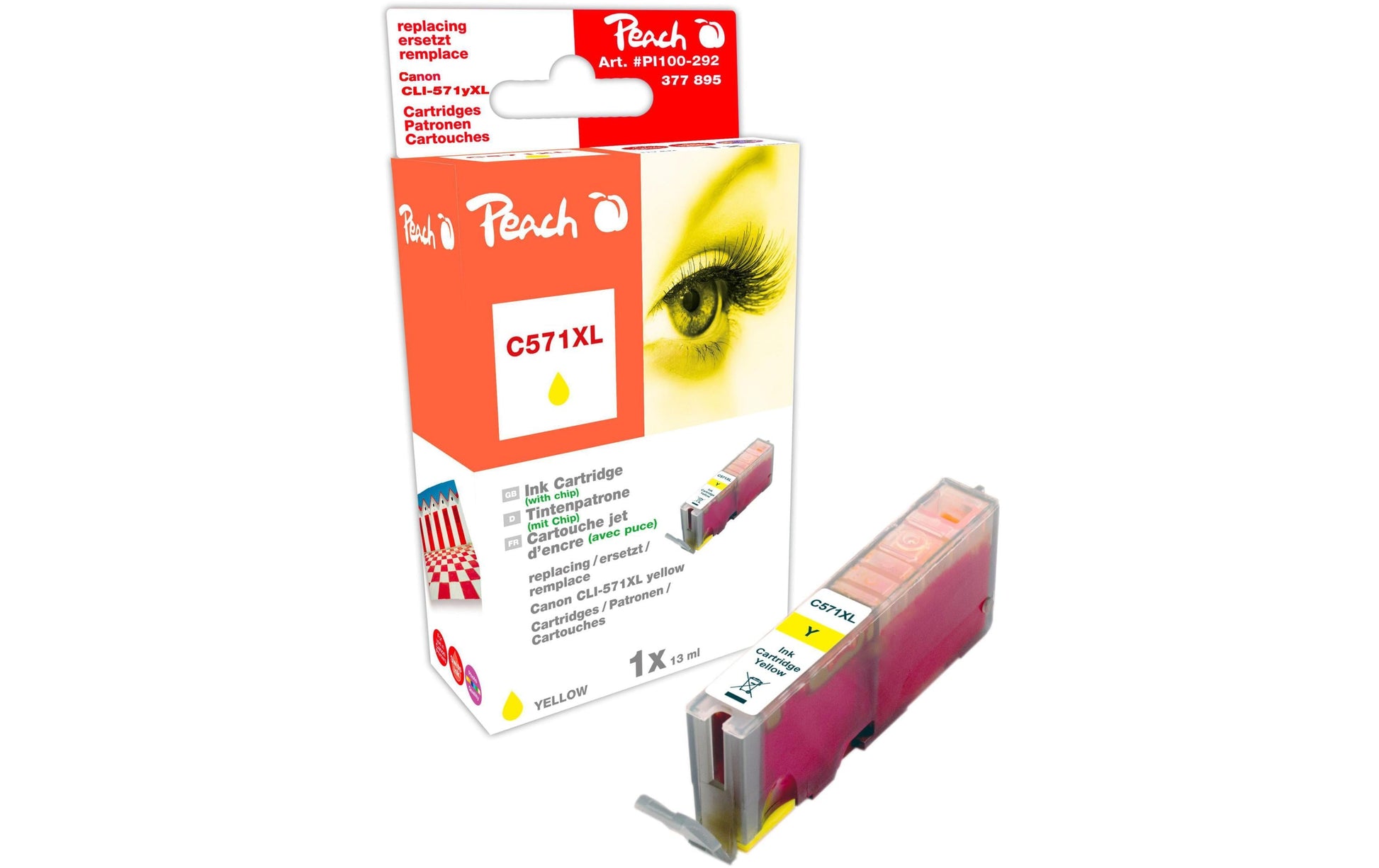 Peach CLI-571XL Gelbe Tintenpatrone (Kompatibel) – 975 Seiten – für Canon Pixma MG 5700/5750/6800 Serie