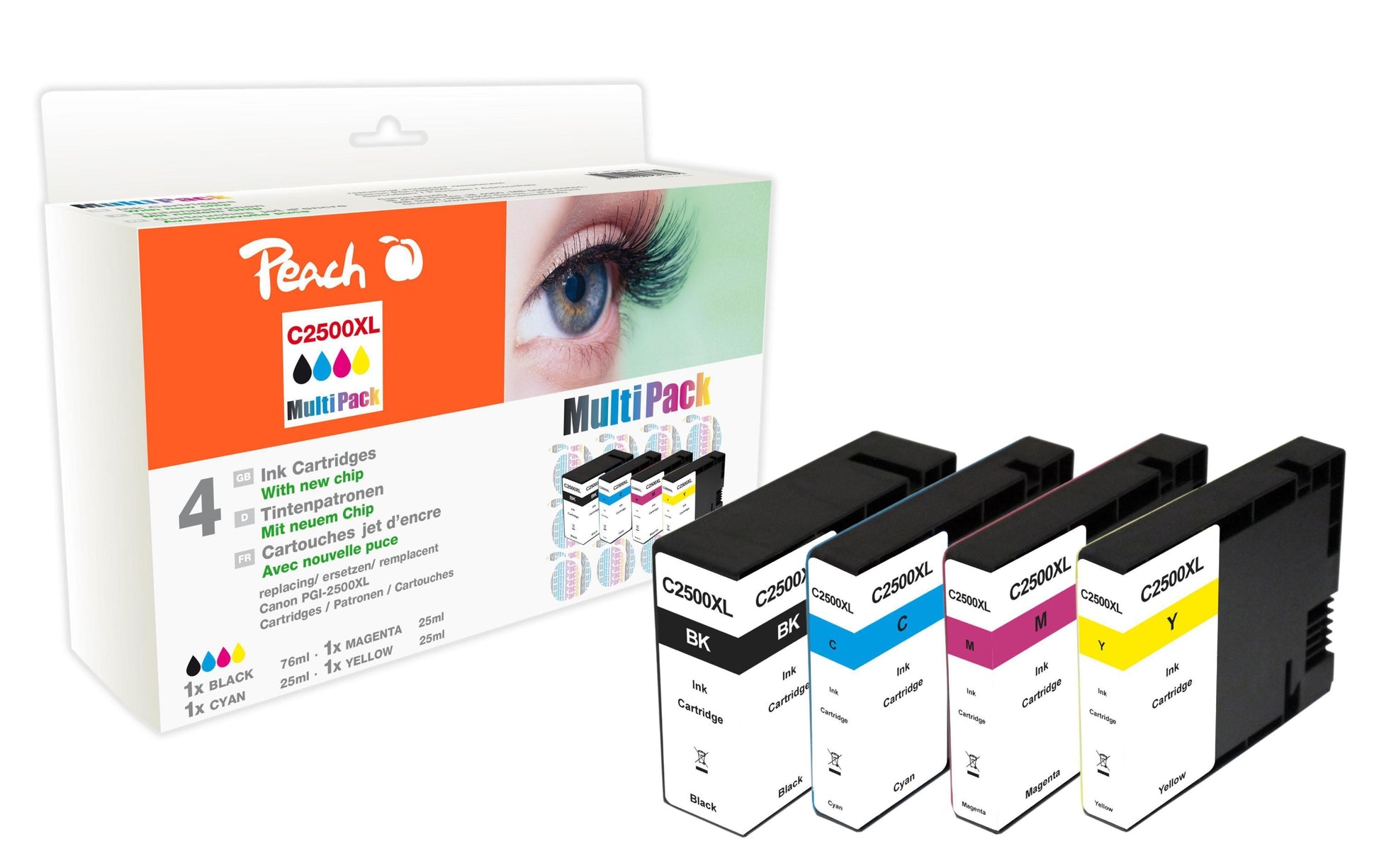Peach Tintenpatronen-Multipack PGI-2500, 1×76 ml + 3×25 ml, kompatibel – für Canon Maxify MB 5455 und andere