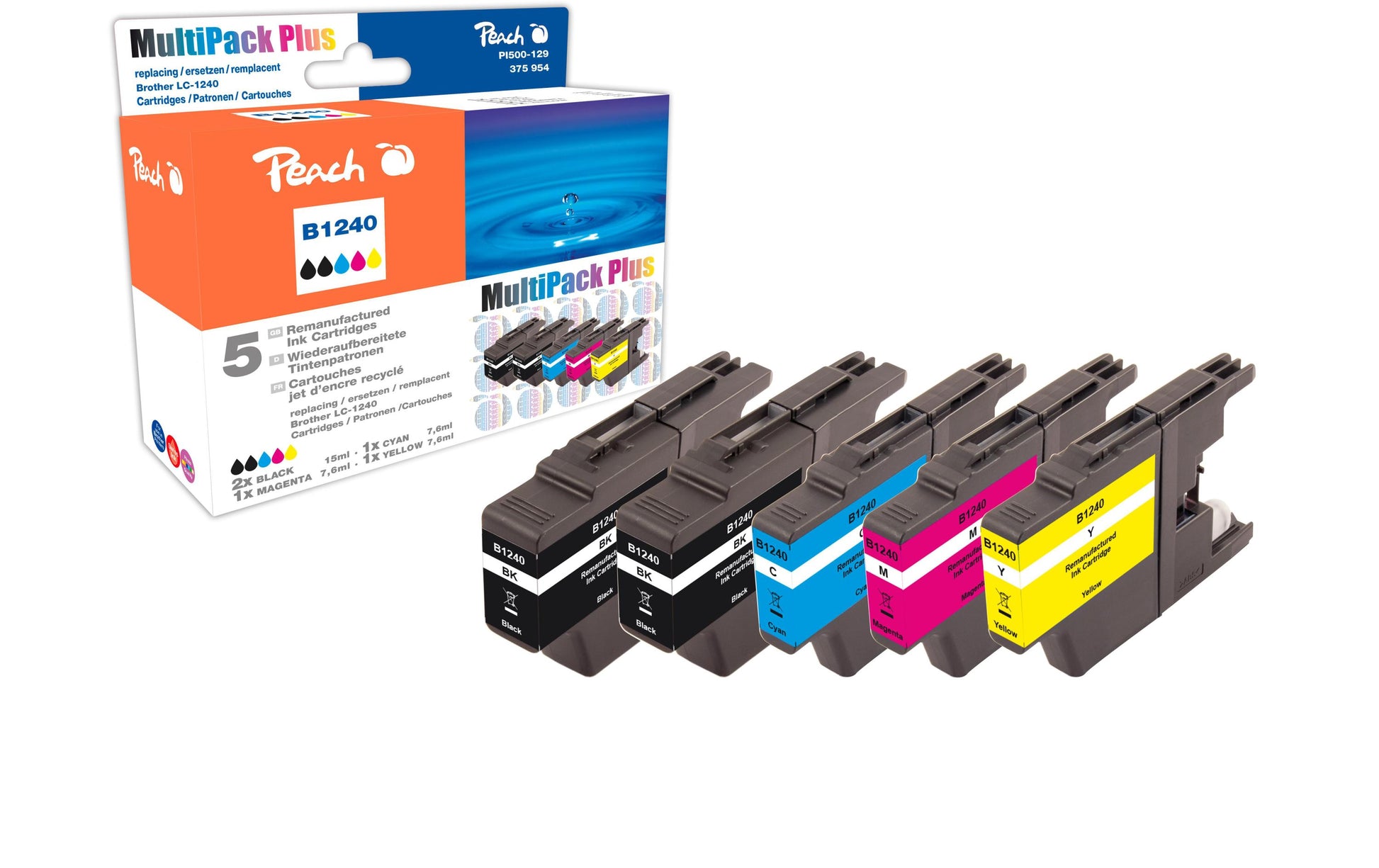 Peach LC-1240 Combi Pack – 4-Farben Druckpatronen, grosse Tintenmenge