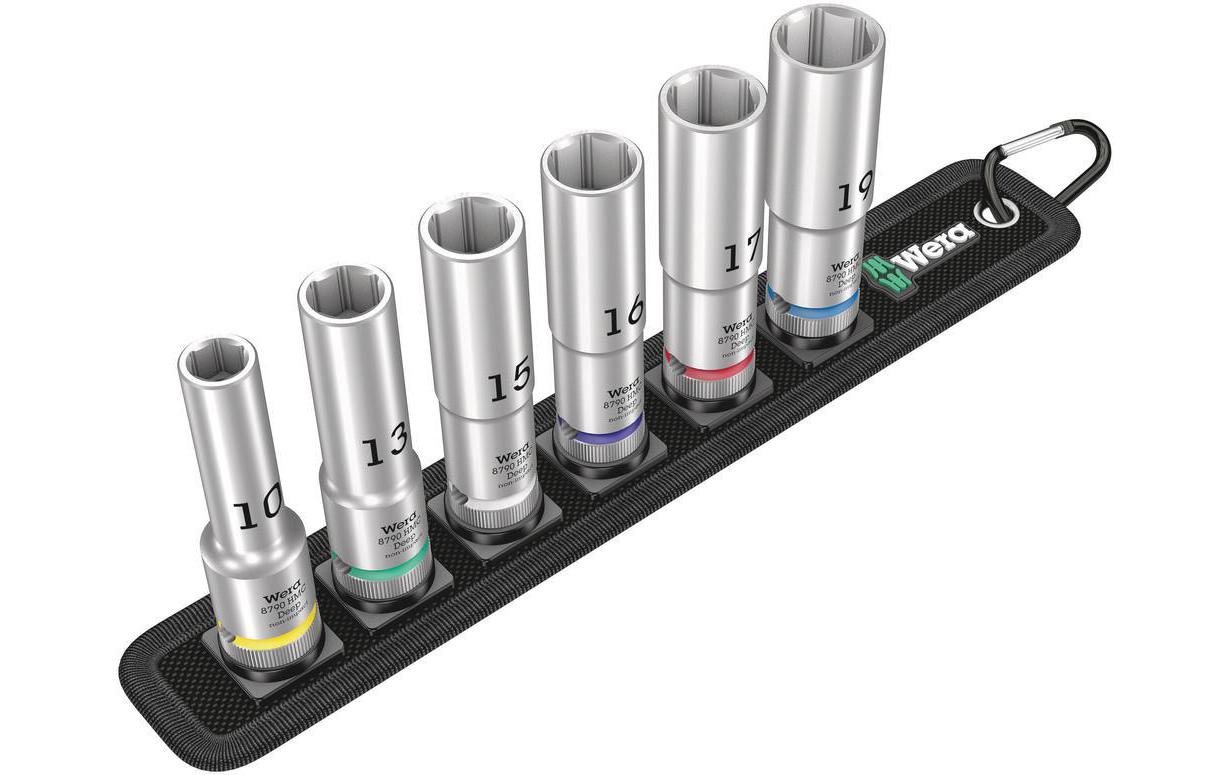 Wera Belt C Deep 1 – Steckschlüssel-Satz – Laufwerksgrösse 1/2", Muffengrössen 10, 13, 15, 16, 17, 19 mm – 6-teilig