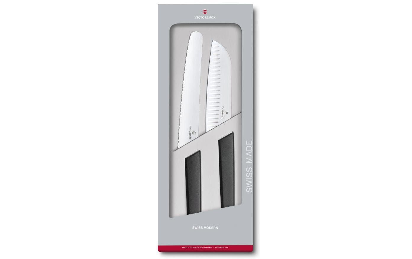 Victorinox Küchenmesser-Set, 2-teilig – 22 cm Klinge, Kullenschliff – Kunststoffgriff – Schwarz