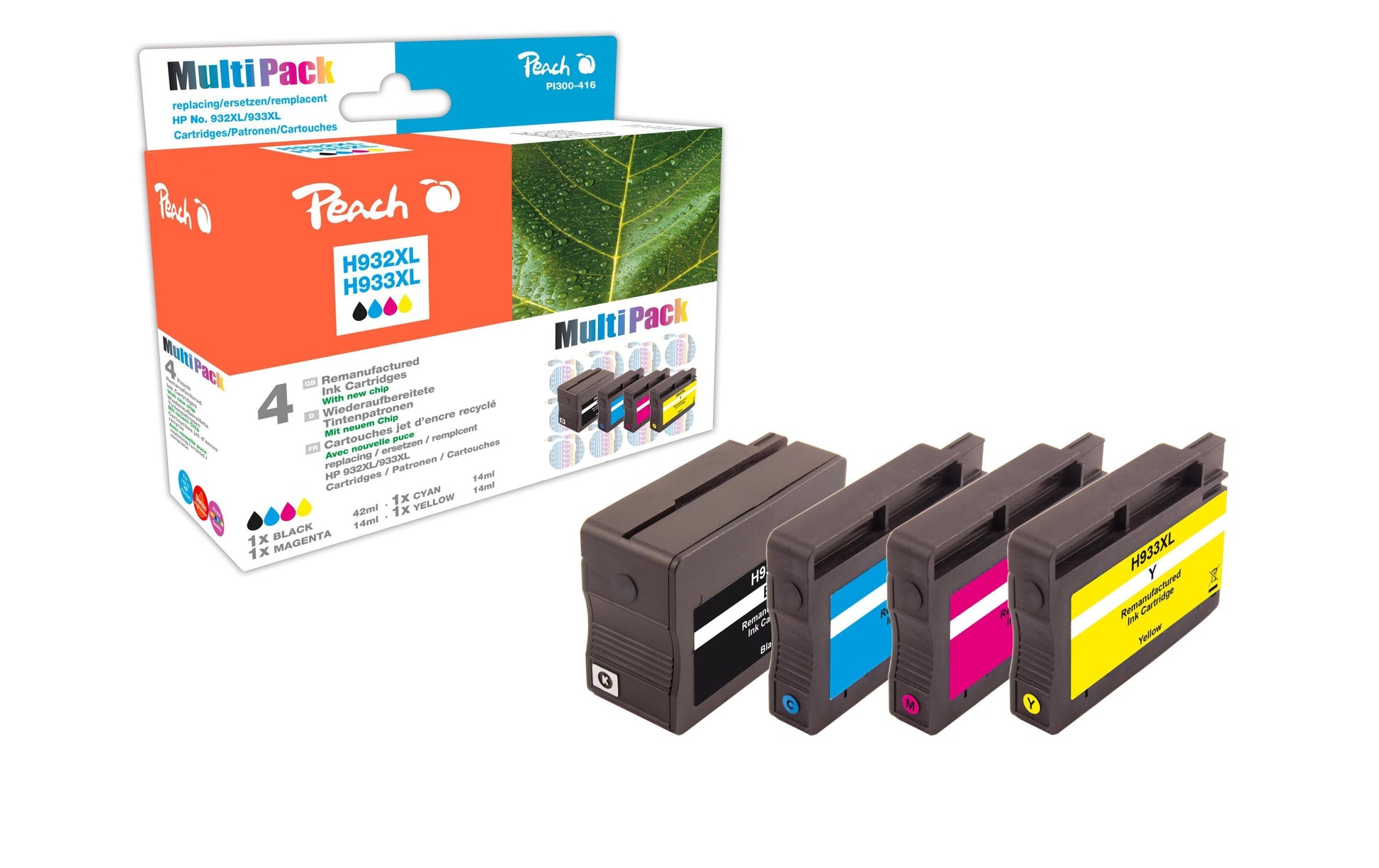 Peach Tintenpatronen-Multipack 932XL/933XL, CMYK, kompatibel – für HP Officejet 6100, 6600, 6700 Premium und andere