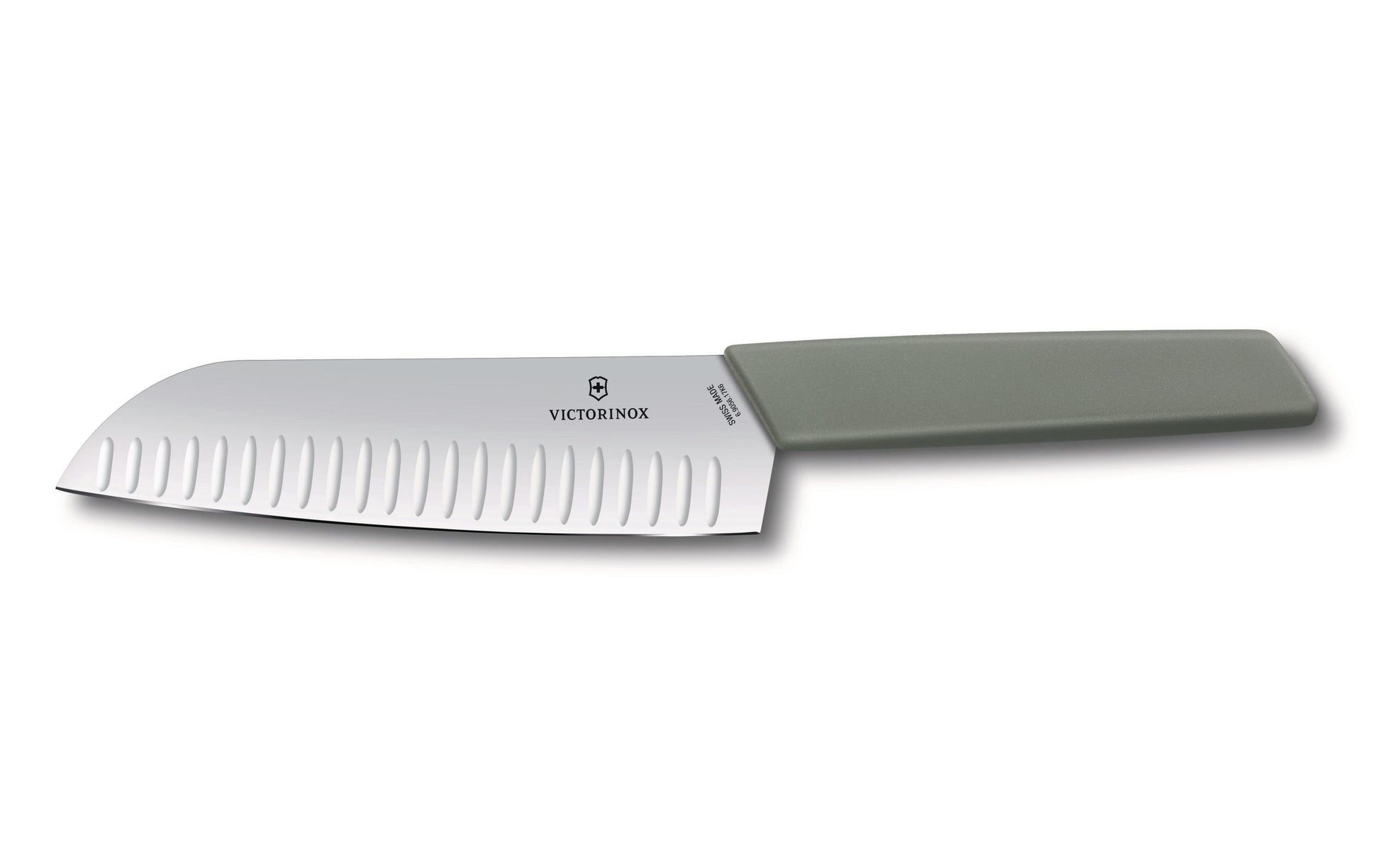 Victorinox Santokumesser – 17 cm Klinge, Kullenschliff – Stahlklinge, Kunststoffgriff – Grau