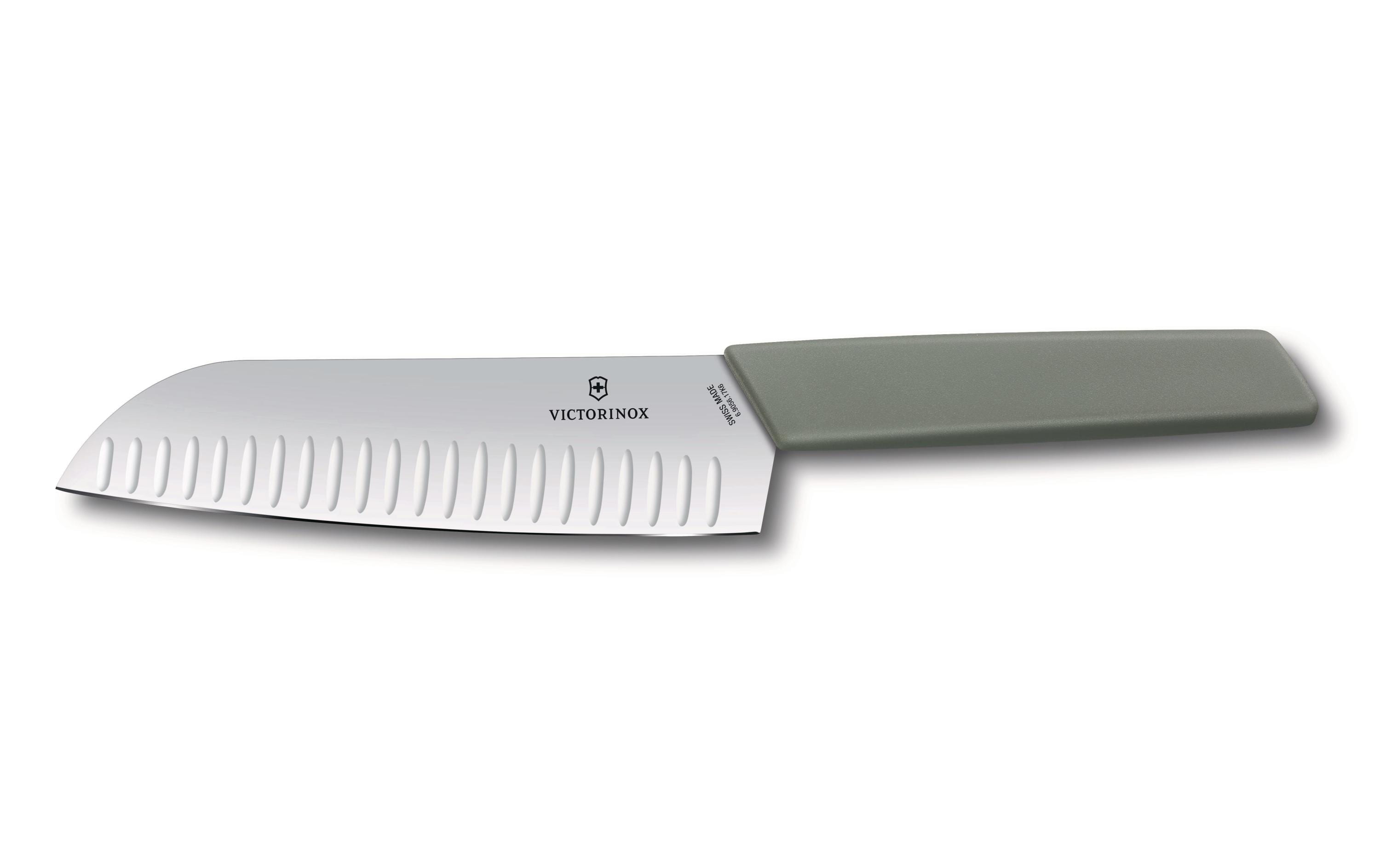 Victorinox Santokumesser – 17 cm Klinge, Kullenschliff – Stahlklinge, Kunststoffgriff – Grau