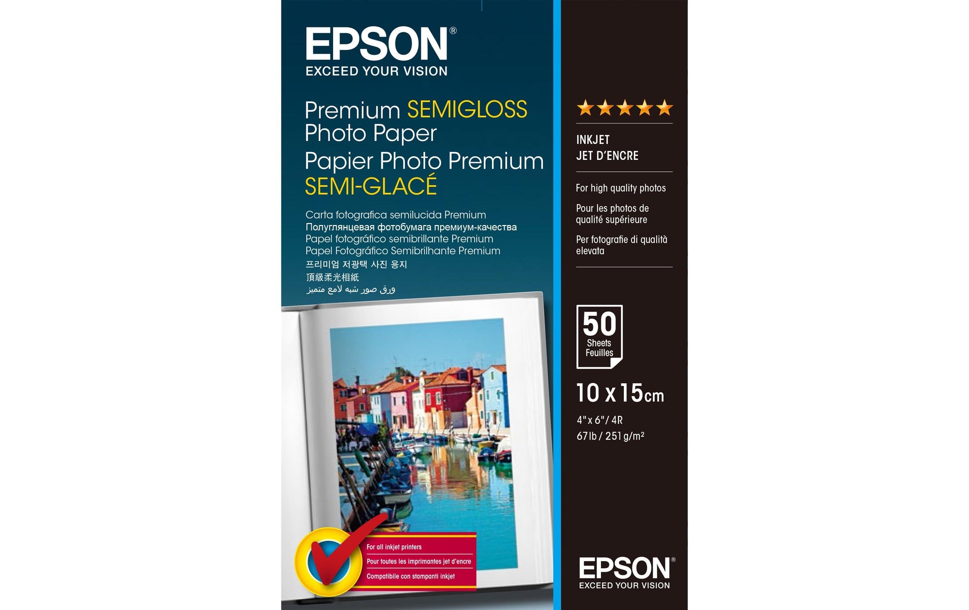 Epson Fotopapier – seidenmatt, 100 × 150 mm, 251 g/m², 50 Blatt, einseitig – für Inkjet-Drucker