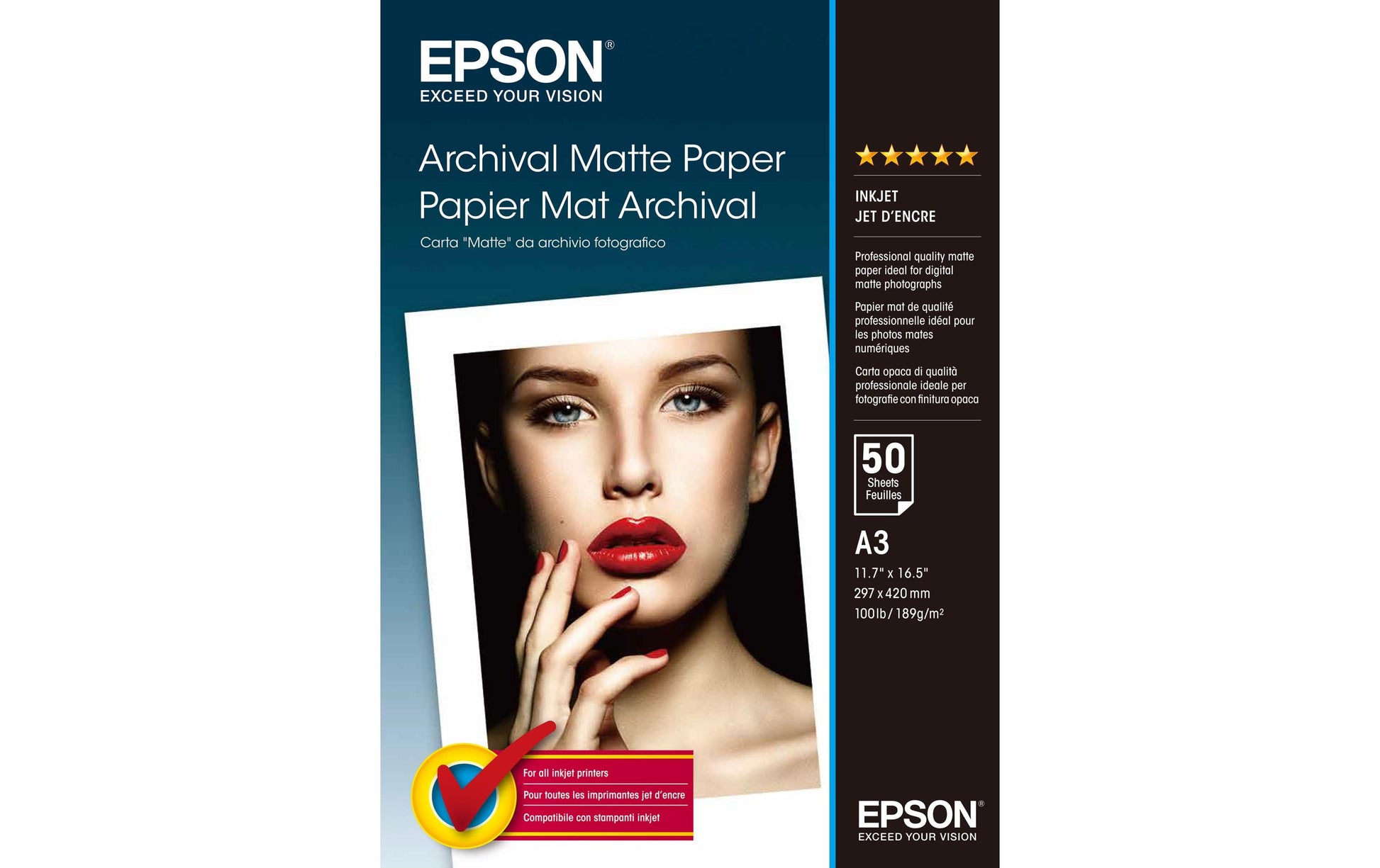 Epson Fotopapier – matt, A3, 192 g/m², einseitig – für Tintenstrahldrucker