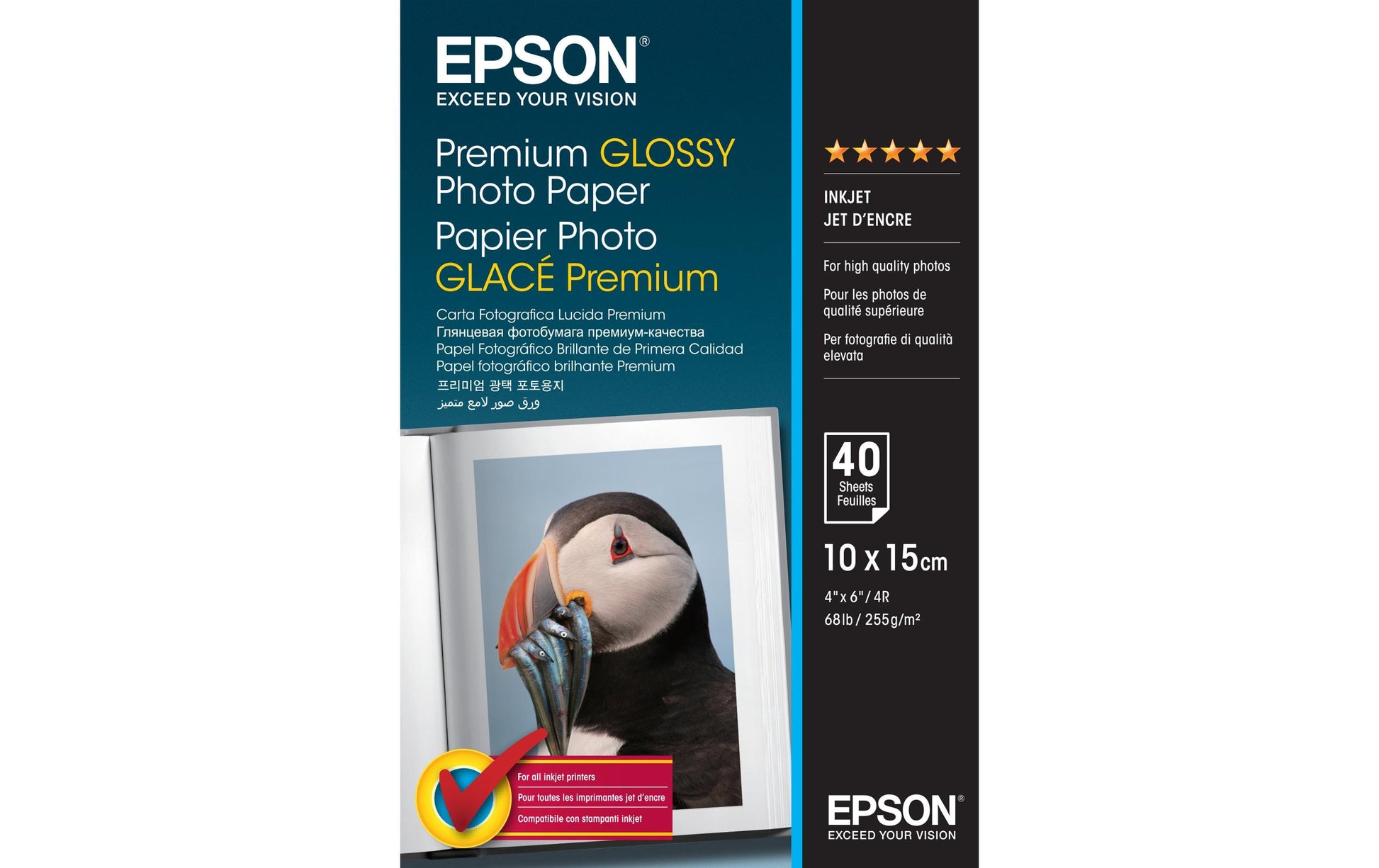 Epson Premium Glossy Fotopapier – glänzend, 100 × 150 mm, 255 g/m², 40 Blatt, einseitig – für Tintenstrahldrucker