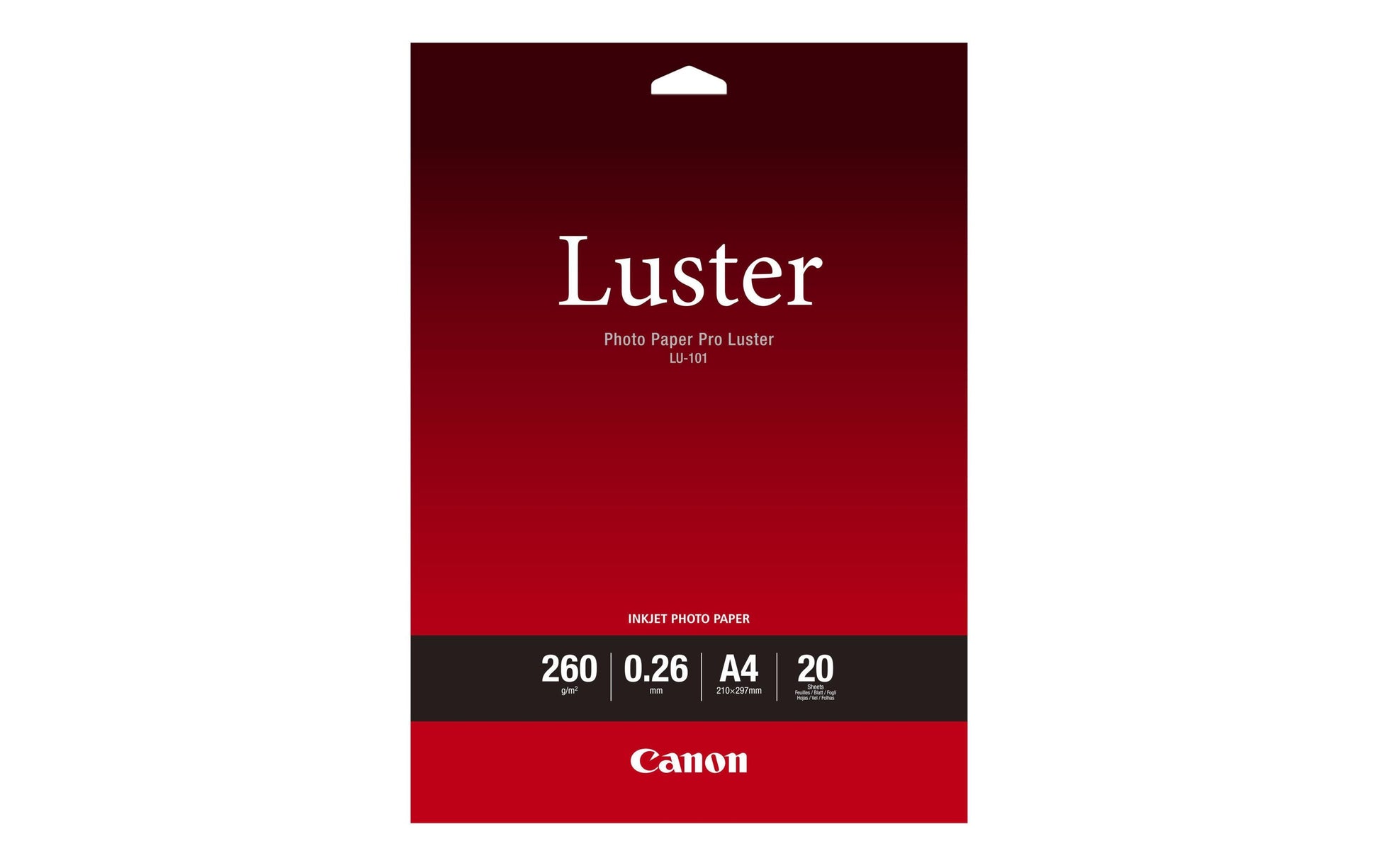 Canon Pro Luster Fotopapier – glänzend, A4, 260 g/m², 20 Blatt, einseitig – für Inkjet-Drucker