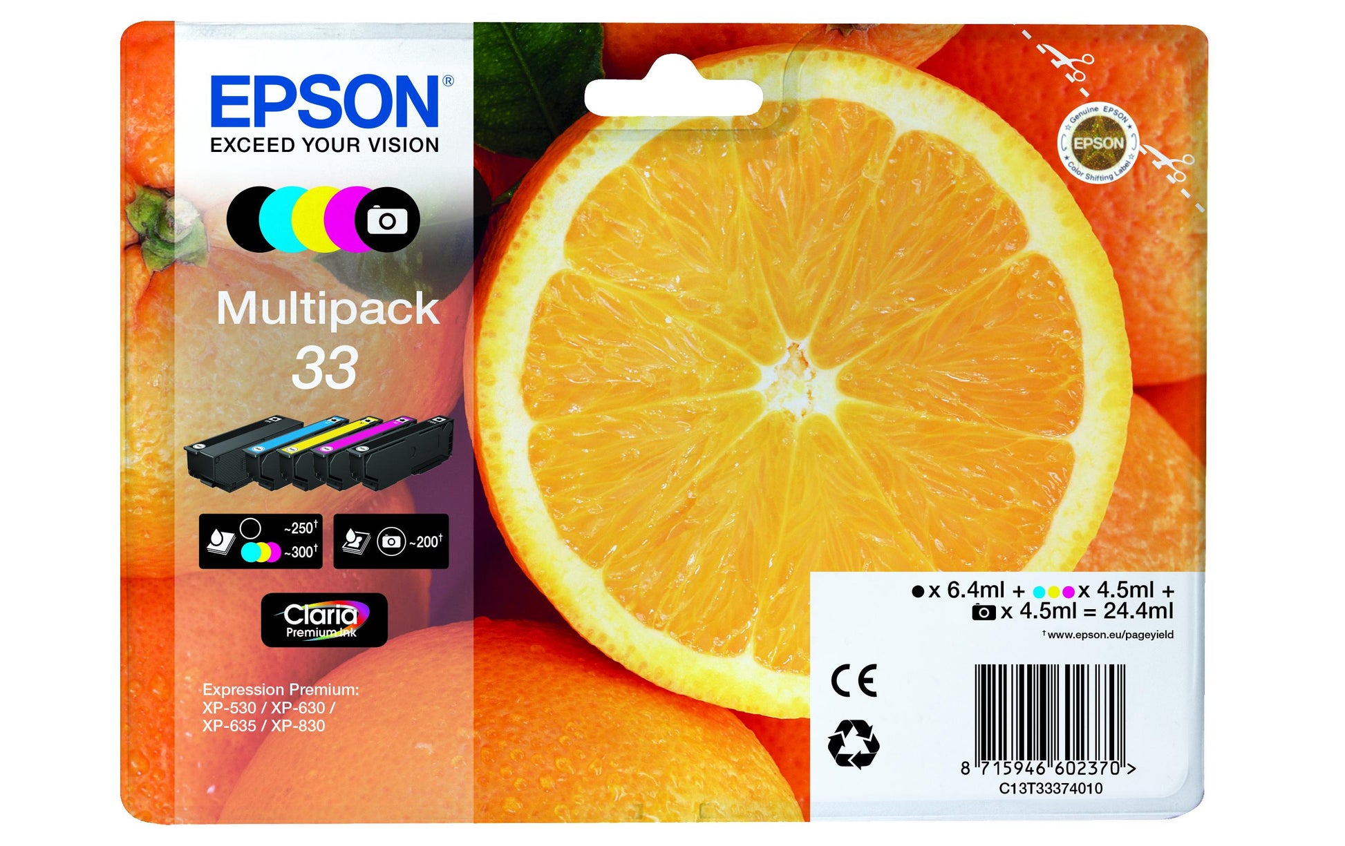 Epson T33374010 – Multipack, Schwarz/Foto-Schwarz/Cyan/Magenta/Gelb, Claria Premium