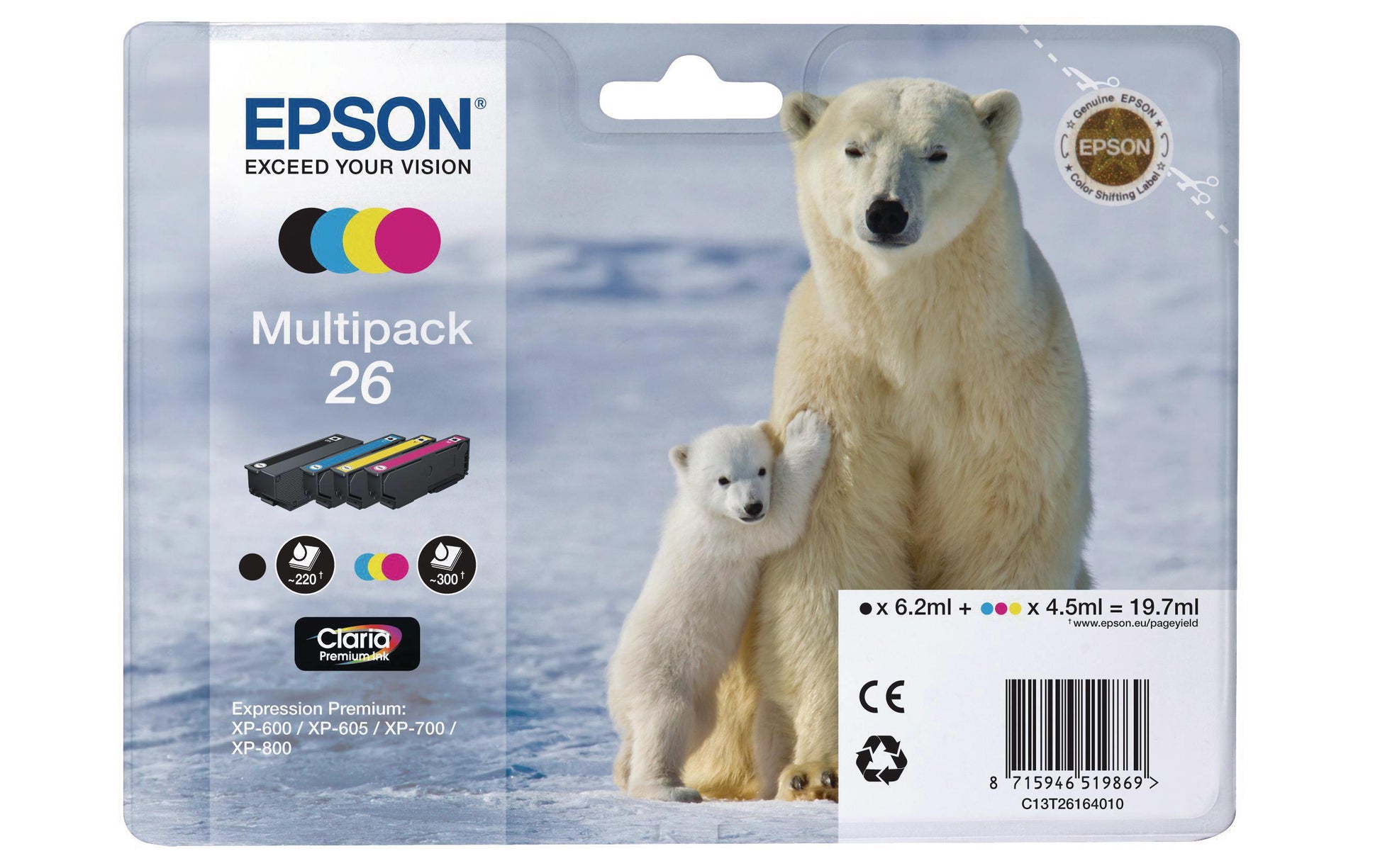 Epson Tintenpatronen-Multipack T2616 BCMY, CMYK, 4er-Pack