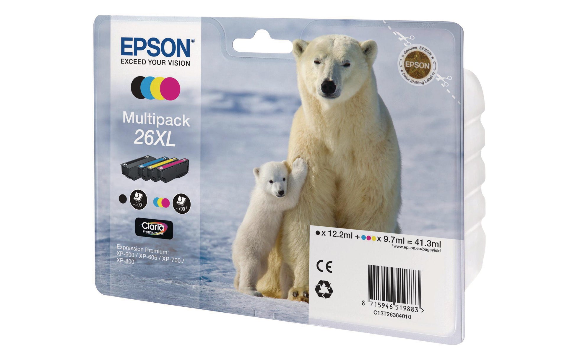 Epson Tintenpatronen-Multipack 26XL, CMYK, 4er-Pack – für Inkjet-Multifunktionsgeräte