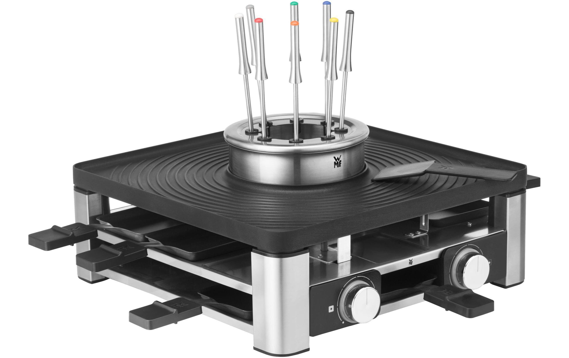 WMF Lumero Raclette-Kombi 0415480011 – 8 Personen, 1800 W, Aluguss-Grillplatte – Schwarz/Edelstahl