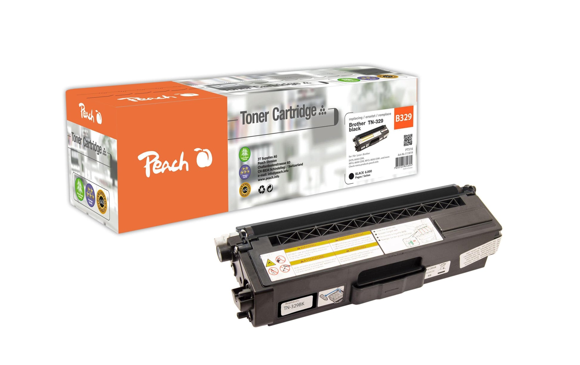 Peach Toner TN-329BK – schwarz, 6000 Seiten – für Brother DCPL 8450 CDW, MFCL 8600 CDW, MFCL 8850 CDW und andere