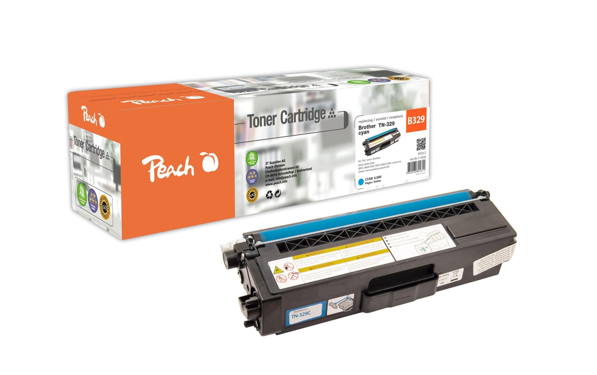 Peach Toner TN-329c – cyan, 6000 Seiten – für Brother DCP-L 8450/HLL 8300 Serie/HLL 8350 CDW und andere