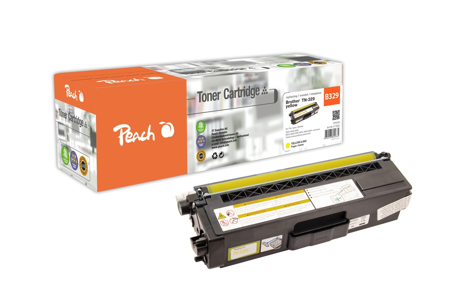 Peach Toner TN-329y – gelb, 6000 Seiten – für Brother DCP-L 8450, HLL 8300 Serie, HLL 8350 CDW und andere