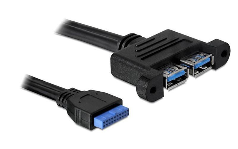 DeLOCK USB-Pinheader auf 2 x USB-A Kabel – USB 3.2 Gen 1 (5 Gbit/s) – 0,45 m – Verschraubbar – Blau