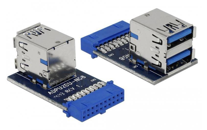 DeLOCK USB-Adapter USB-Pinheader auf 2× USB-A (Buchse) – USB 3.2 Gen 1 (5 Gbit/s) – Eingebaut – Blau