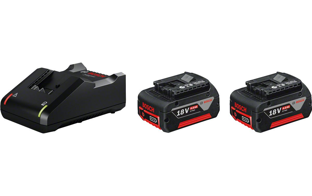 Bosch Professionelles GBA 18V Batterie- & Ladegerät-Set – 2×4 Ah (72 Wh), 18 V, Li‑Ion