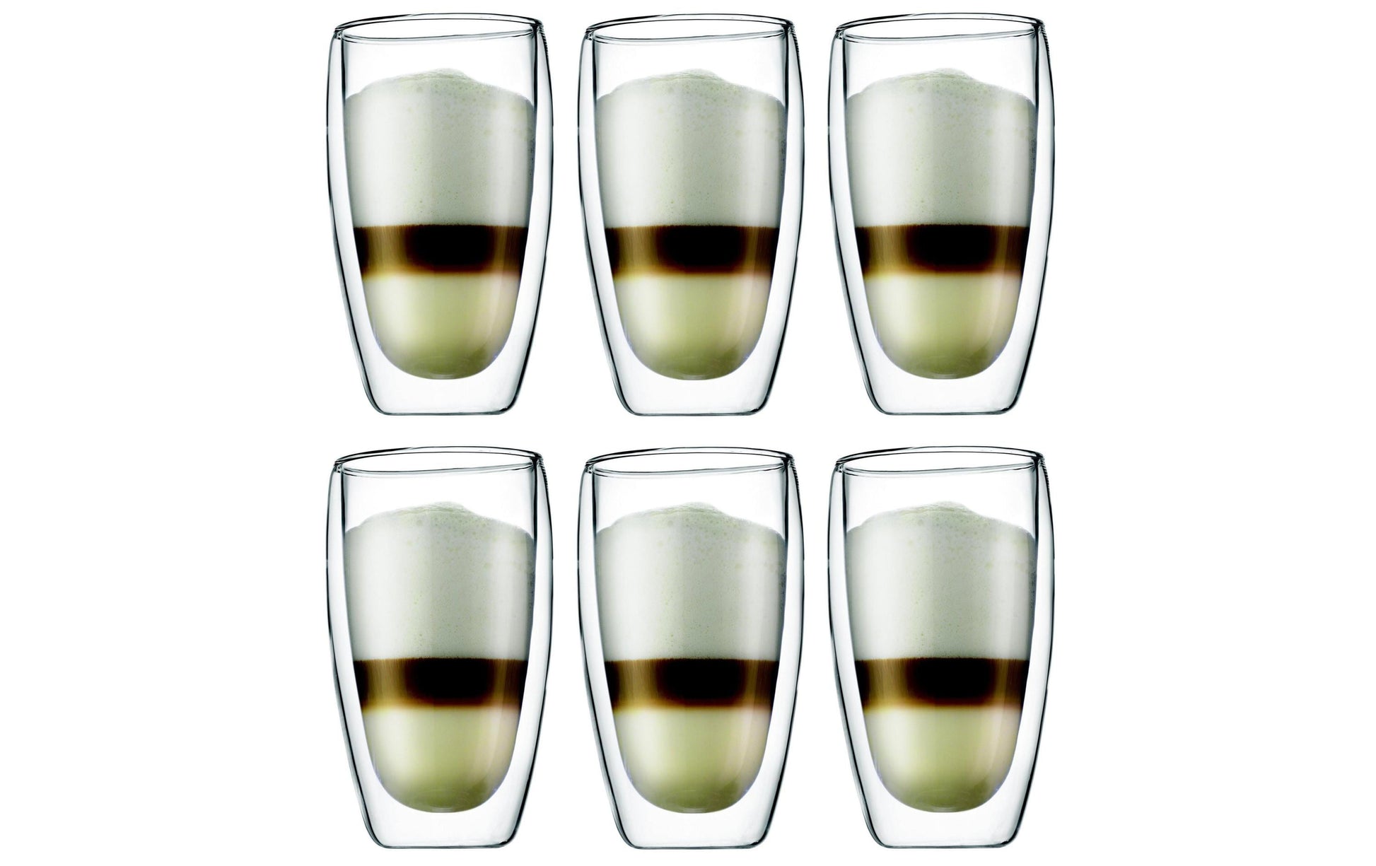 Bodum PAVINA Thermobecher – 0,45 l, Borosilikatglas, transparent, doppelwandig, spülmaschinengeeignet, 6 Stück