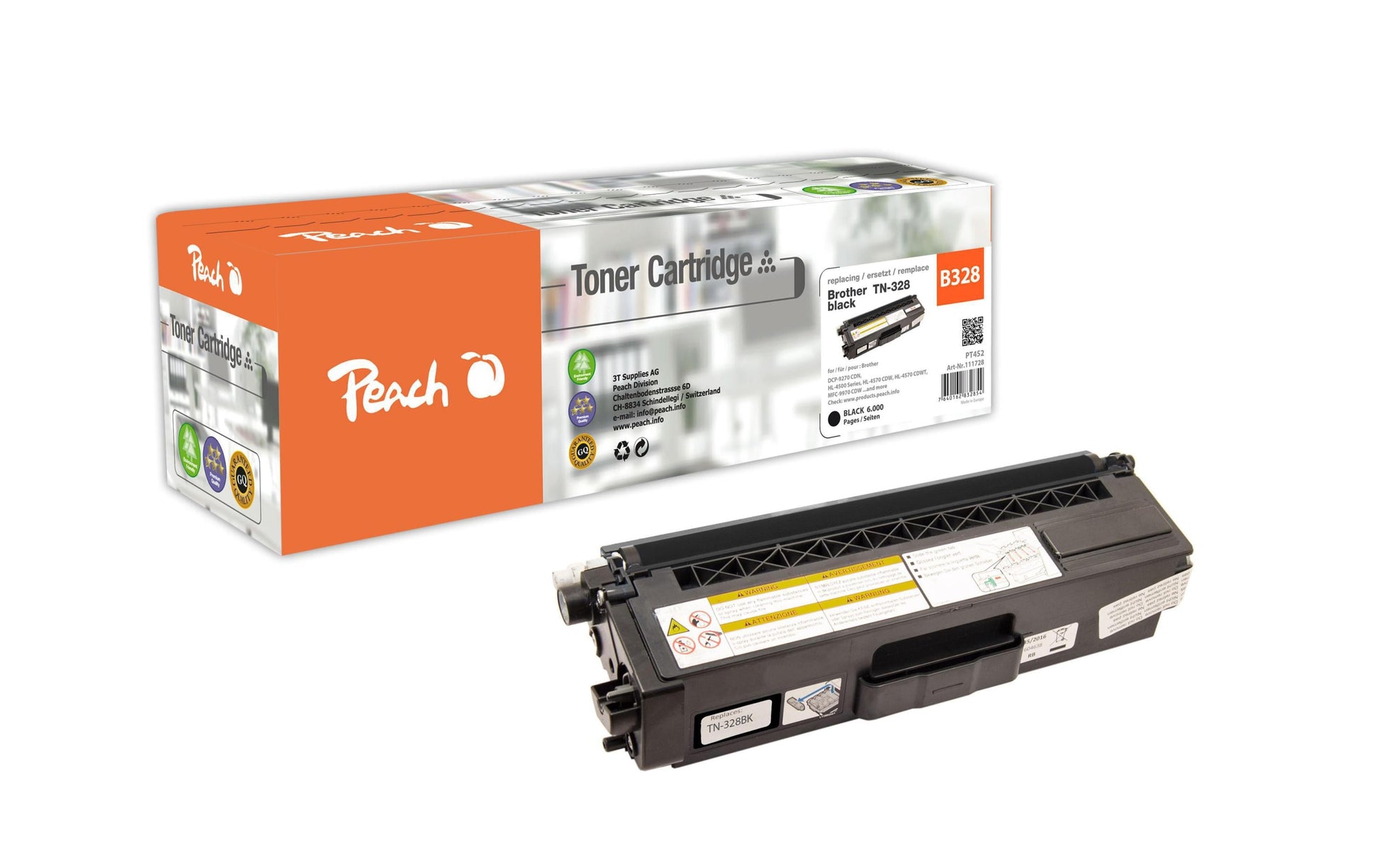 Peach Toner TN-328bk – schwarz, 6000 Seiten – für Brother DCP-9270 CDN/HL-4500 Serie/HL-4570 CDW und andere