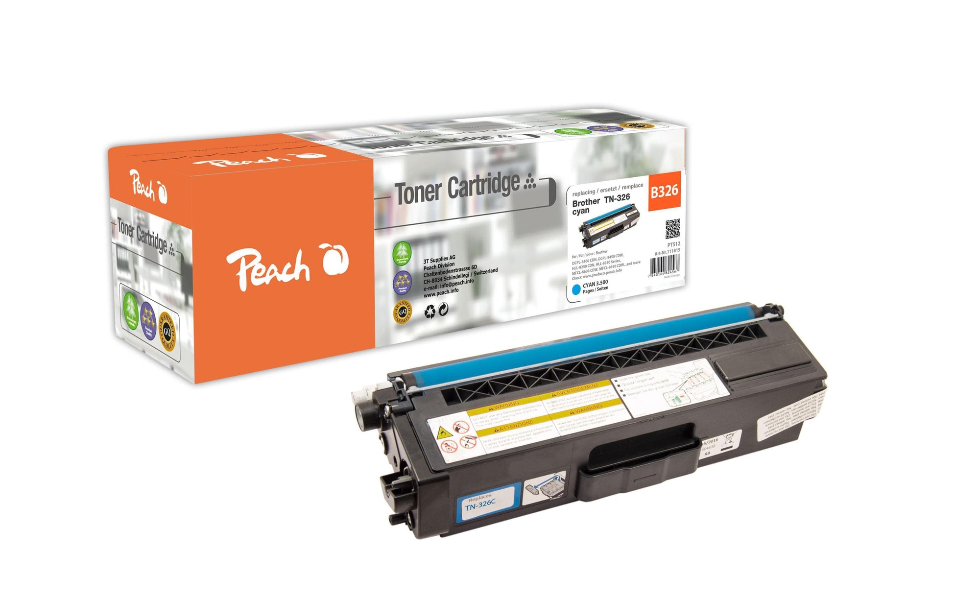 Peach Toner TN-326C – cyan, 3500 Seiten – für Brother DCPL 8400 CDN, DCPL 8450 CDW, HLL 8250 CDN und andere