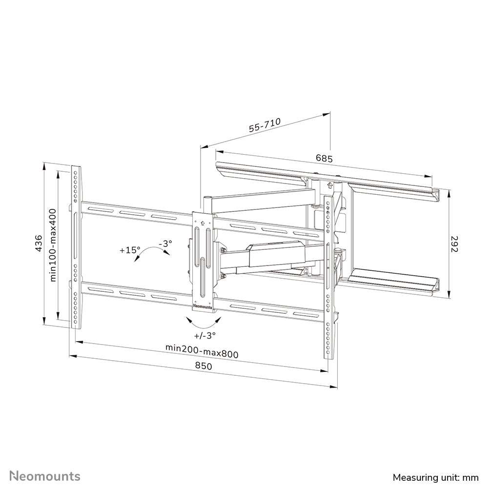 Neomounts WL40-550BL18 – Wandhalterung, Full-Motion, für 43–75", VESA 200×100–800×400, bis 45 kg, schwarz