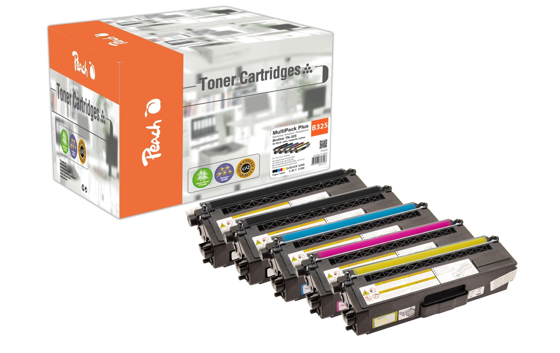 Peach Toner-Multipack TN-325 – BK/C/M/Y, schwarz 4000, C/M/Y 3500 Seiten – für Brother DCP-9055 CDN und andere