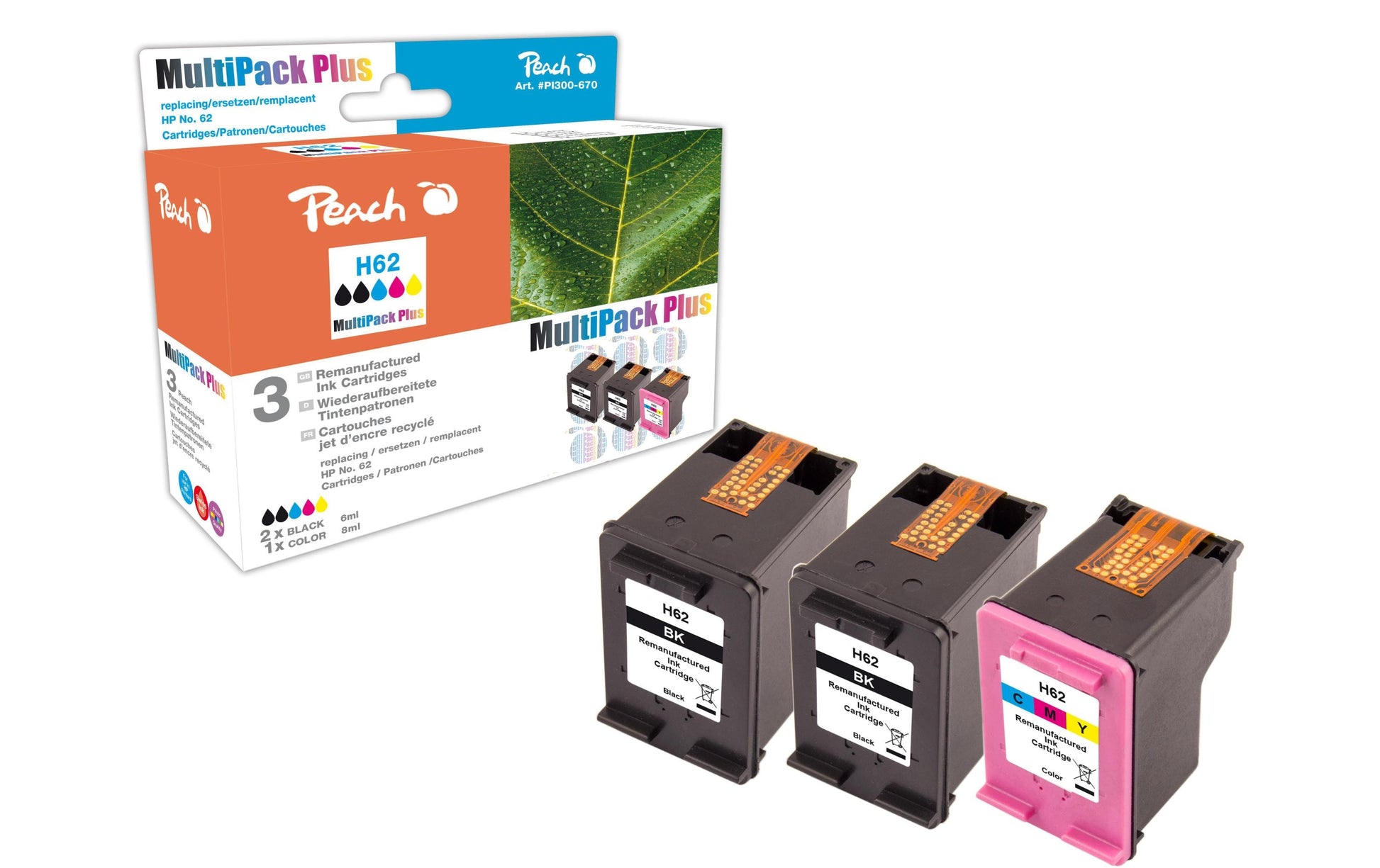 Peach 62 Tintenpatronen-Multipack, Schwarz/Cyan/Magenta/Gelb (Kompatibel) – für HP Envy 5540/5640