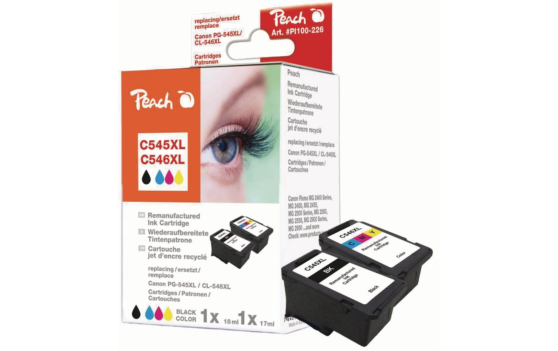 Peach PG-545XL/CL-546XL Tintenpatronen-Multipack, Schwarz/Dreifarbig (Kompatibel) – für Canon MG 2400/2500