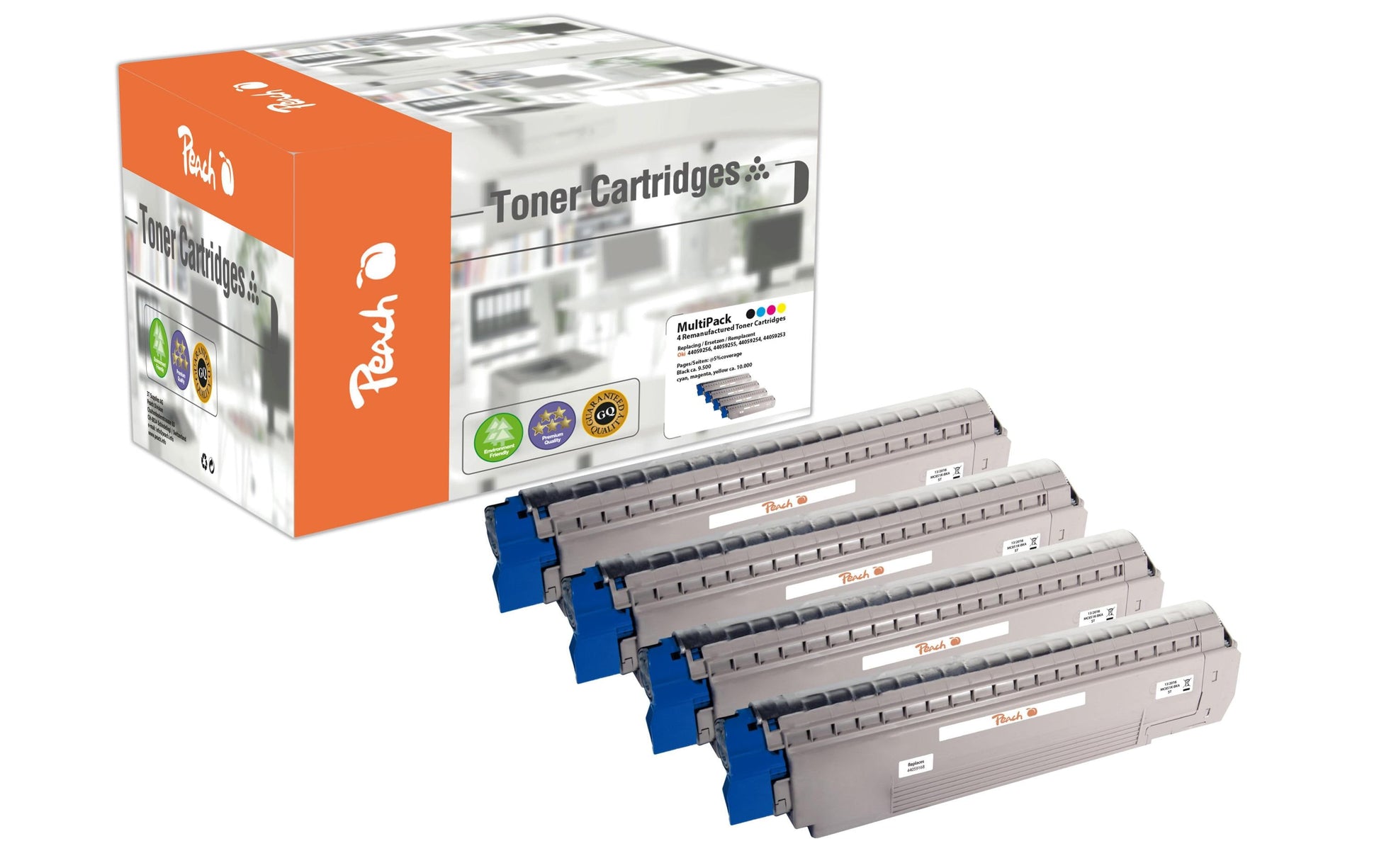 Peach Toner-Multipack – BK/C/M/Y, 10000 Seiten – für OKI MC 861 CDTN, MC 861 CDTN plus, MC 861 CDXN und andere