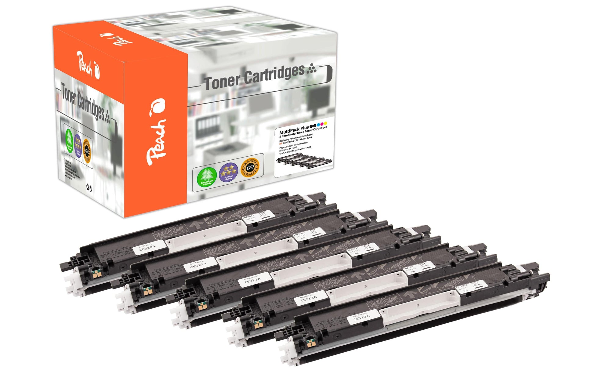 Peach Toner-Multipack CE31A – BK/C/M/Y, 5400 Seiten – für HP Color LaserJet Pro CP 1000 Serie, CP 1020 Serie