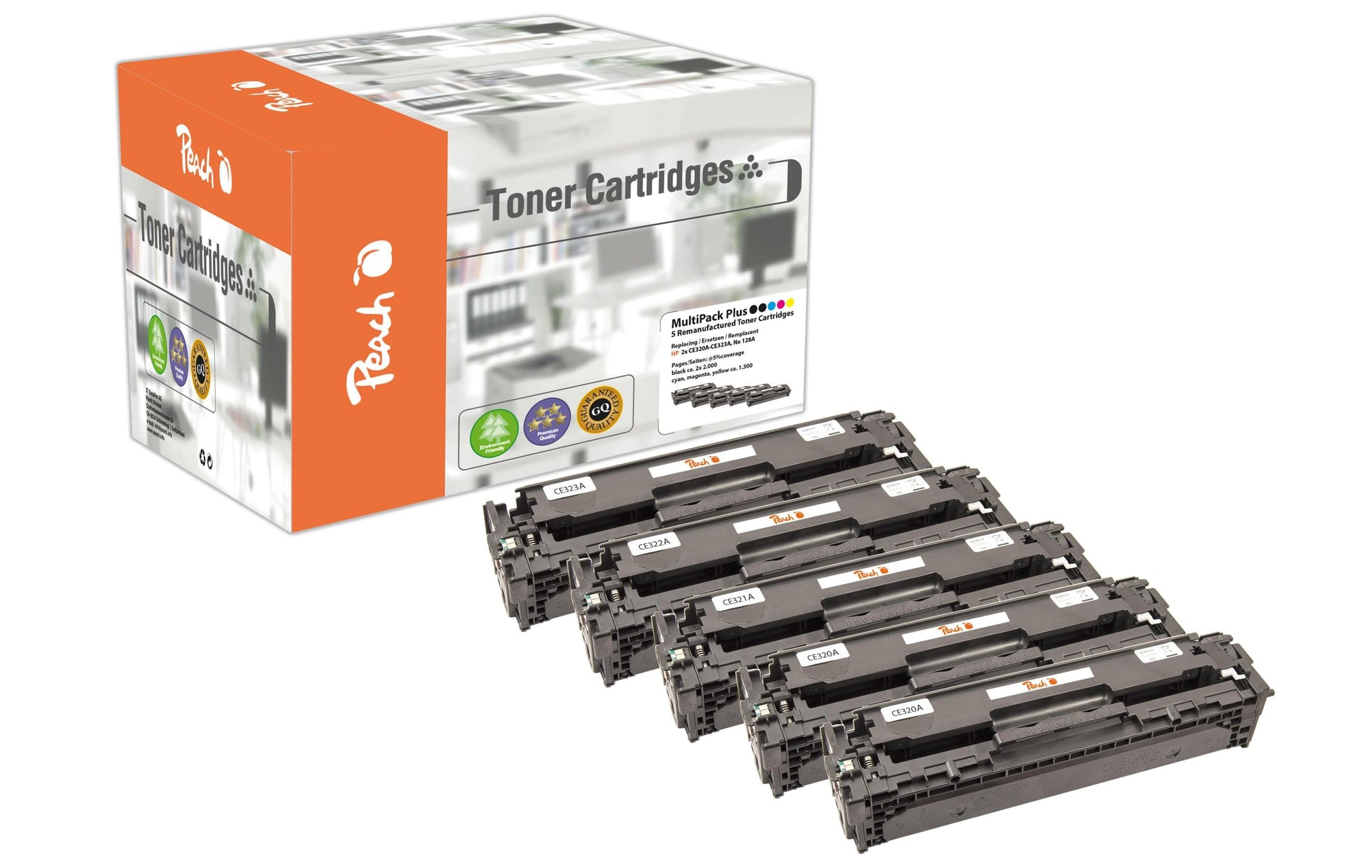 Peach Toner-Multipack – BK/C/M/Y, schwarz 2000, C/M/Y 1300 Seiten – für HP CM 1400 Serie und andere