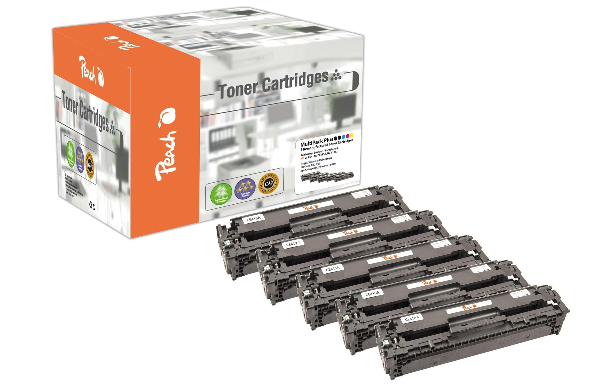 Peach Toner-Multipack CE41A – BK/C/M/Y, schwarz 2200, C/M/Y 2600 Seiten