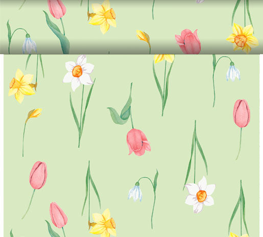 Duni Tischläufer auf Rolle – 40 cm×24 m, Papier (Dunicel), grün, Spring Melody