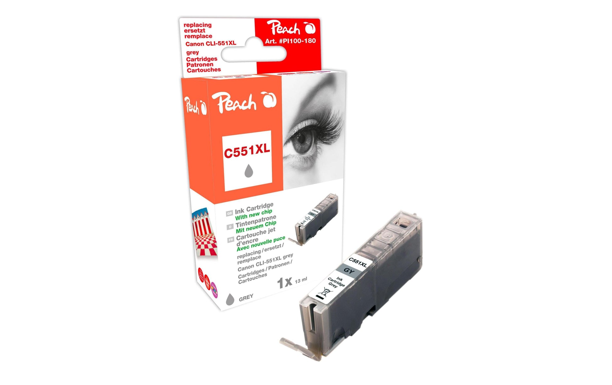 Peach CLI-551gy Grau Tintenpatrone (Kompatibel) – 13 ml – für Canon iP8750/iX6850, MG6350/MG7150/MG7550