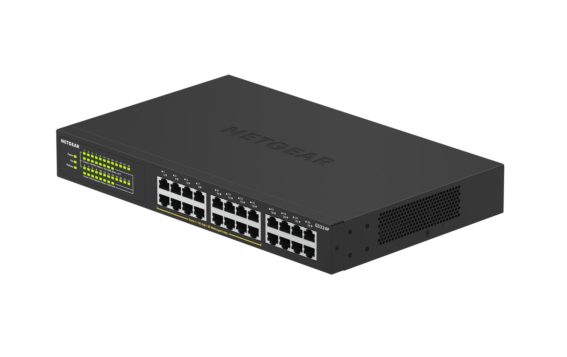 NETGEAR GS324P – Unmanaged Switch – 24× 1G, PoE+, PoE-Budget 190 W, 19", 1U